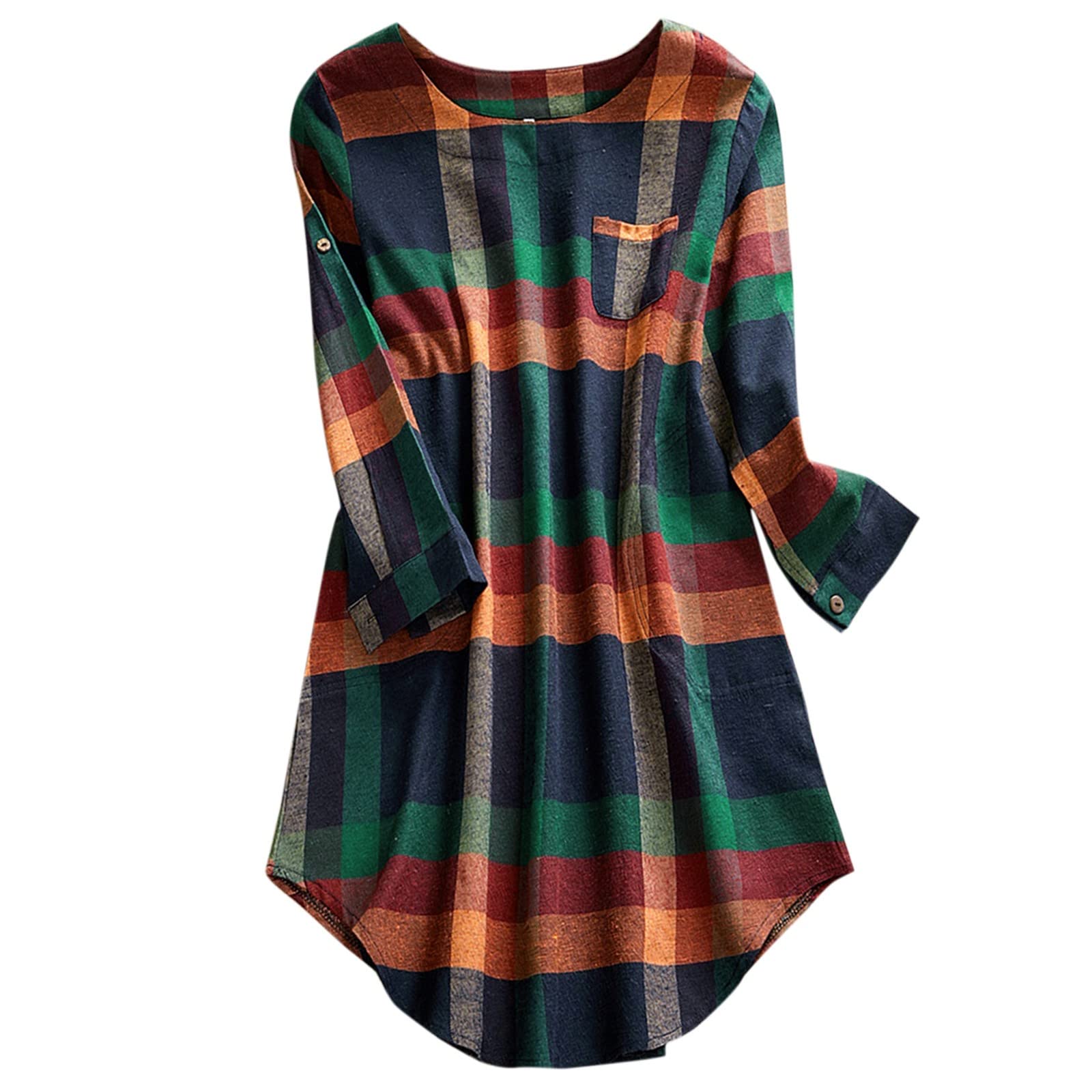 Women's Casual Long Sleeve Plaid Print Shirt Dress - Loose Fit Midi Dress for Summer | Perfect for Office, Beach Outings & Date Nights