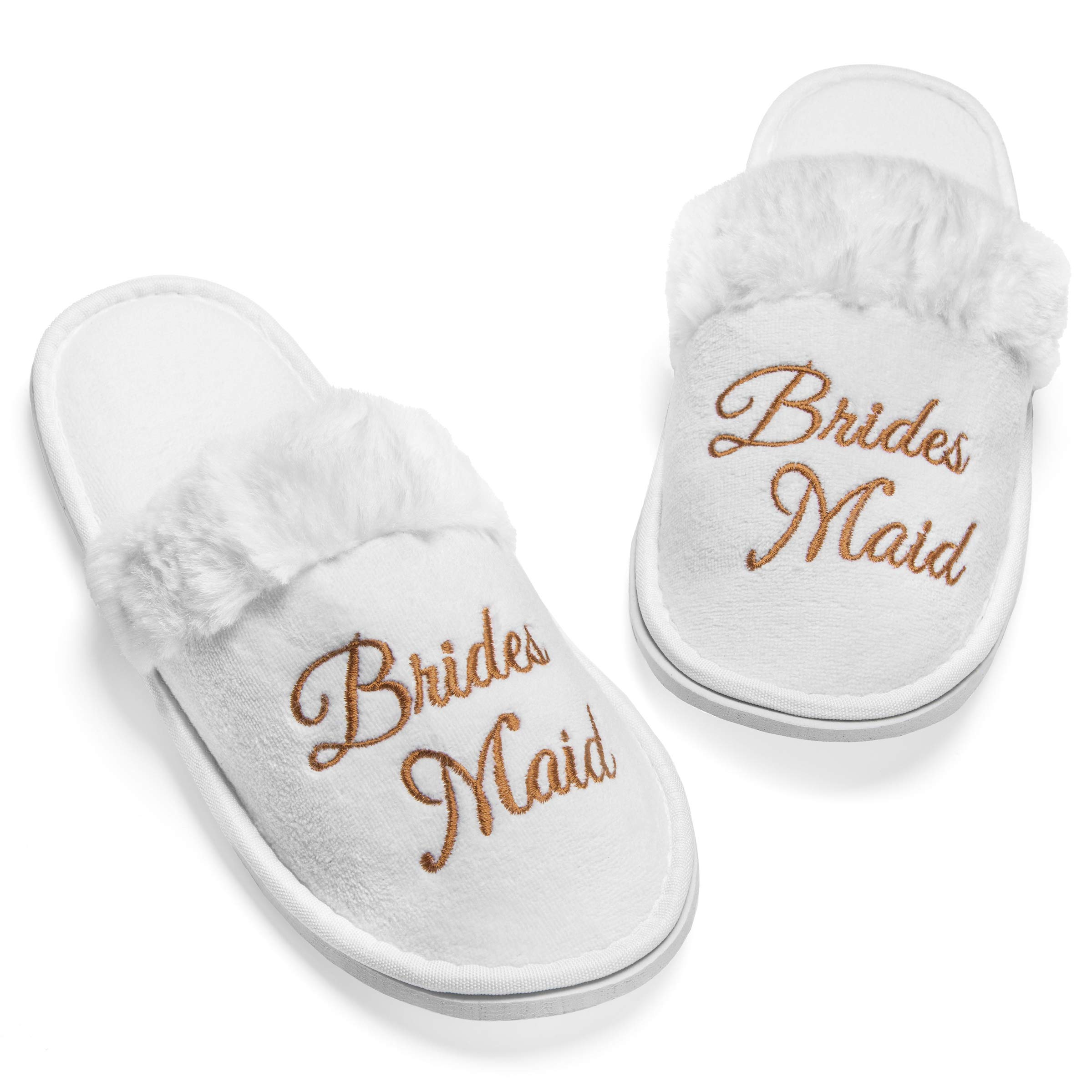Bride and Bridesmaid Slippers - Fluffy House Slippers for Women | Wedding Shoes for Bride, Bridal Flats, Wifey Slippers | Perfect for Bridesmaid Gifts, Proposal Boxes & Wedding Morning Prep