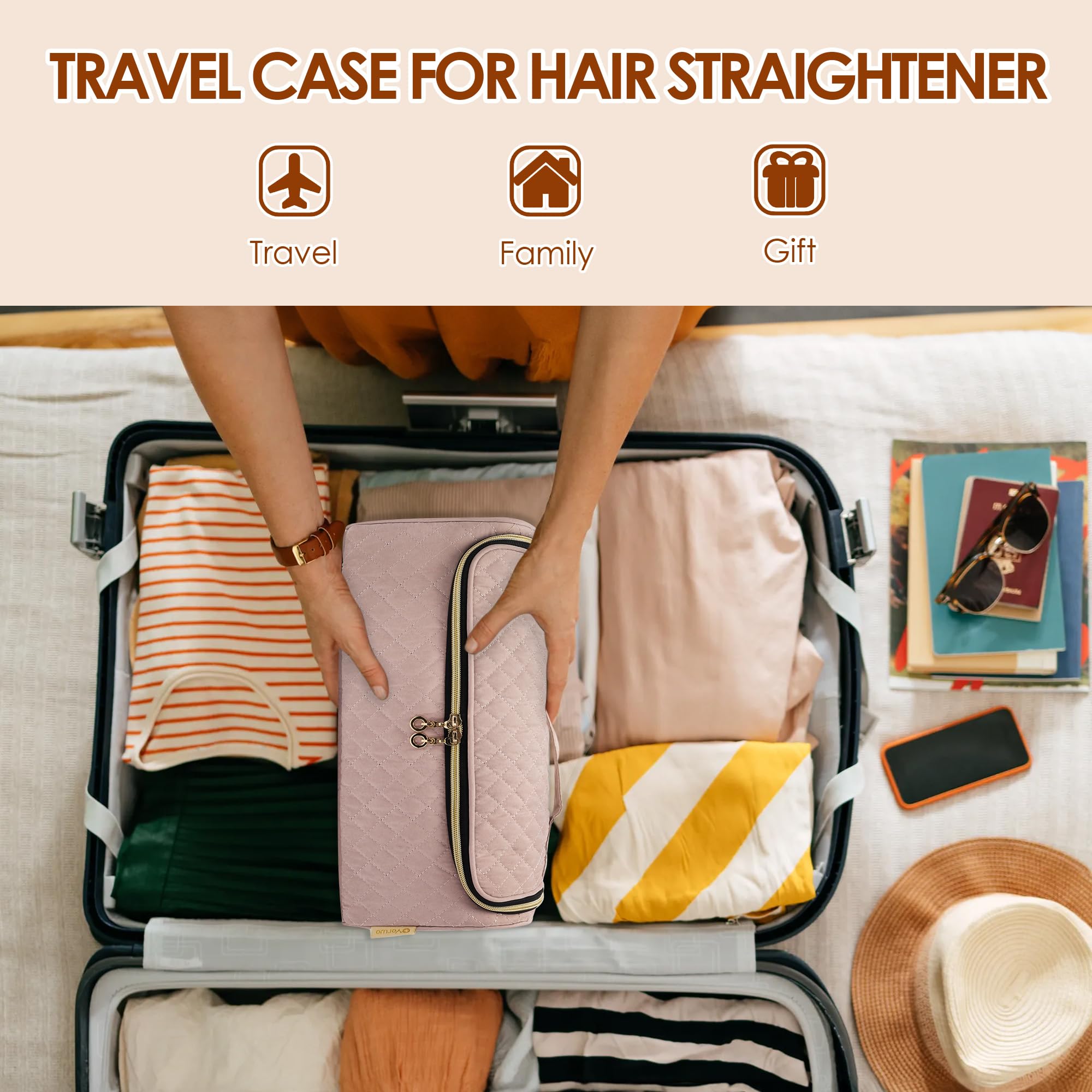 Yarwo Travel Hair Straightener Bag for Dyson, Revlon, CHI, GHD & Remington Flat Irons - Portable Storage Case for Hair Straightener, Curling Iron & Accessories, Dusty Rose - Perfect for Travel, Home & Salon Use