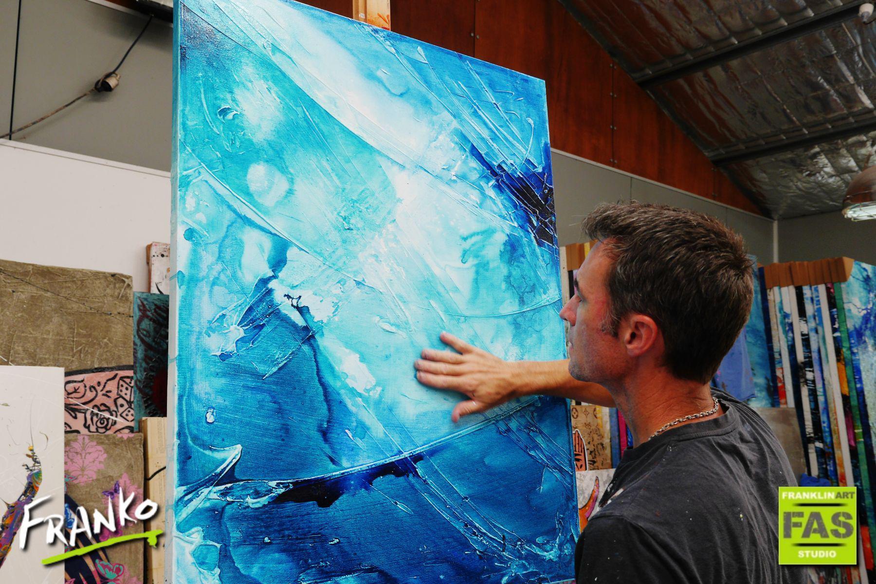 Oceanic 75cm x 100cm Blue Abstract Canvas Wall Art Painting - Modern Home Decor for Living Room, Bedroom & Office