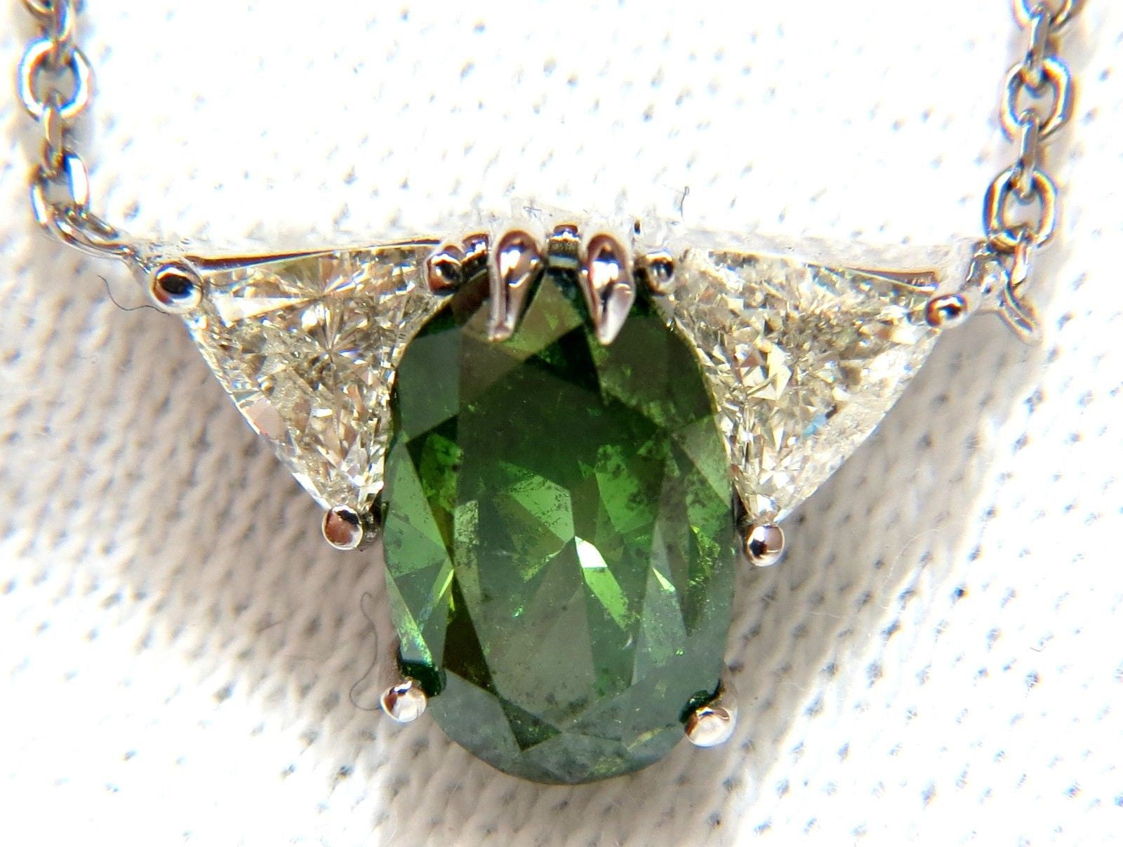 3.26CT Enhanced Fancy Green Diamond Necklace with Side Trilliants in 14K Gold - Elegant Jewelry for Weddings, Anniversaries & Special Occasions