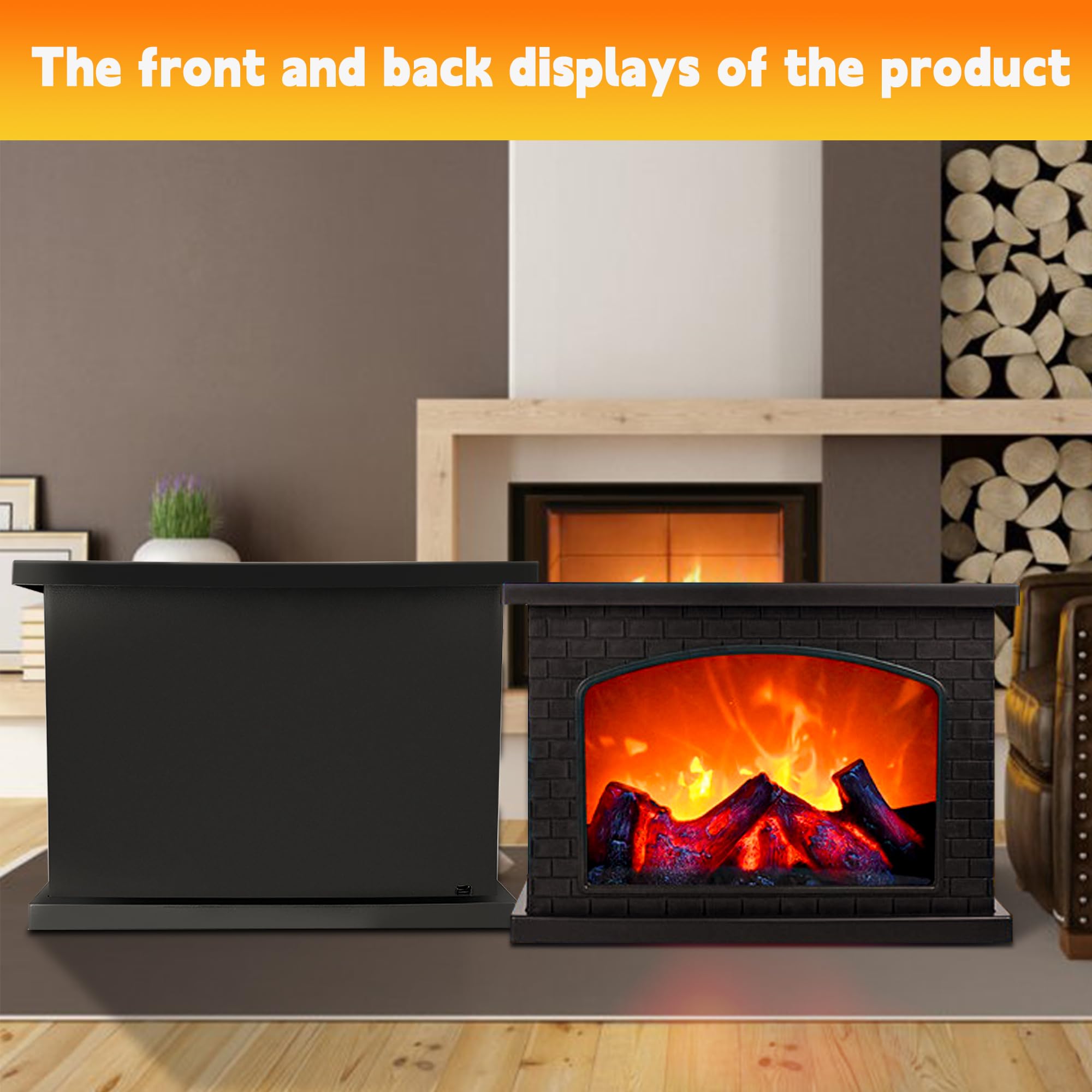 LED Fireplace Lanterns - Battery Operated & USB Rechargeable Fake Fireplace with Realistic Flame Effect - Indoor/Outdoor Christmas Decor for Home, Patio, Wedding, Party (Black, No Heater)