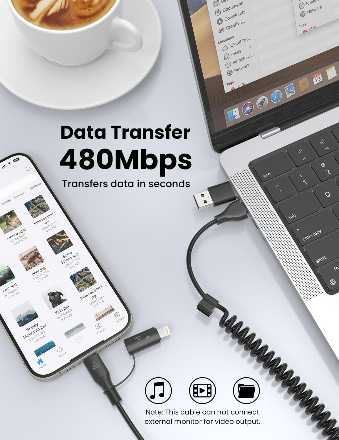 2-in-1 Coiled USB-C & Lightning Fast Charging Cable (3FT) - 60W High-Speed Car Charger Cord Compatible with iPhone 15/16, Samsung Galaxy - Supports Apple CarPlay & Android Auto - Perfect for Road Trips & Daily Commute (Black)