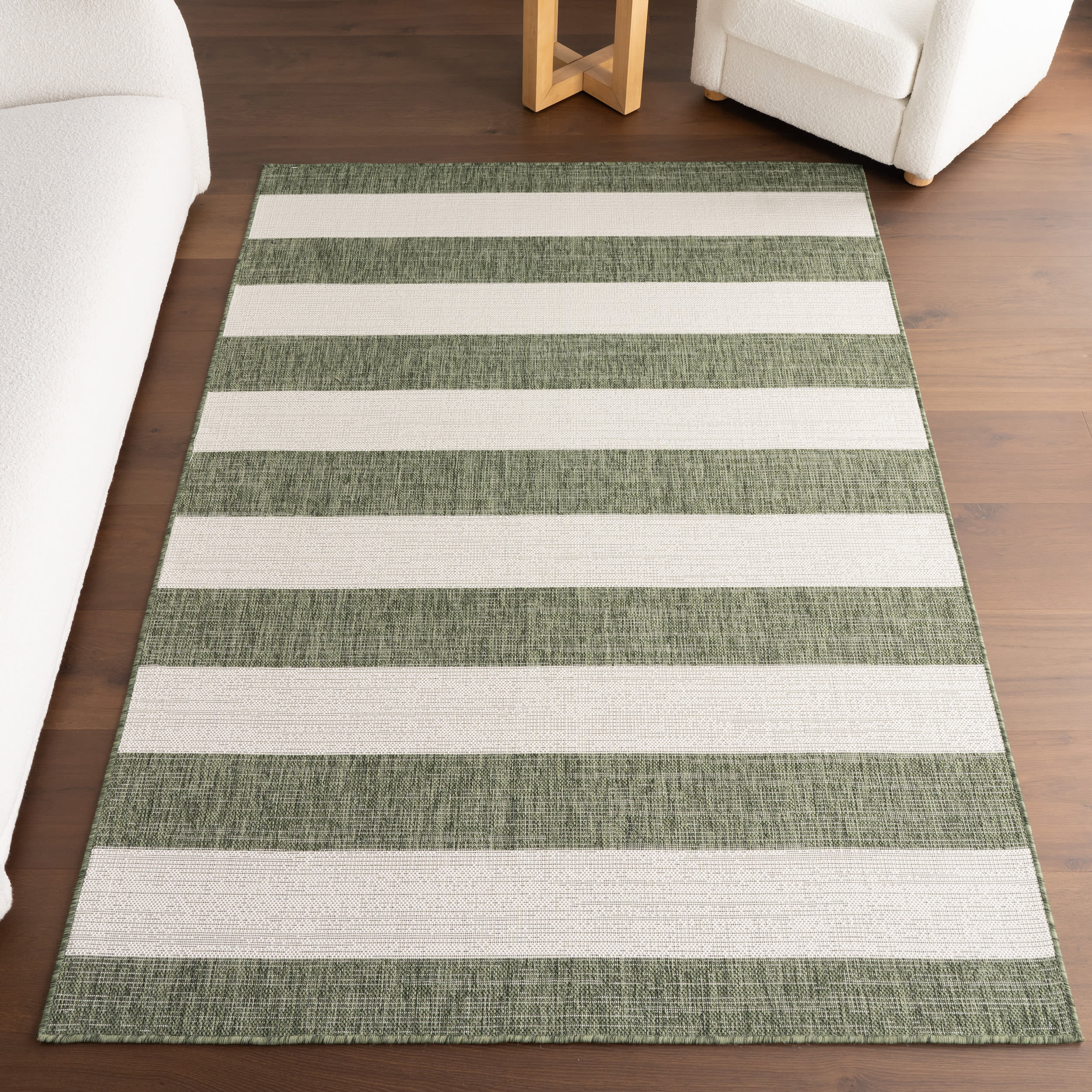 Ariah Green Wide Stripes Indoor Outdoor Area Rug - Perfect for Living Room, Patio, and Bedroom Decor