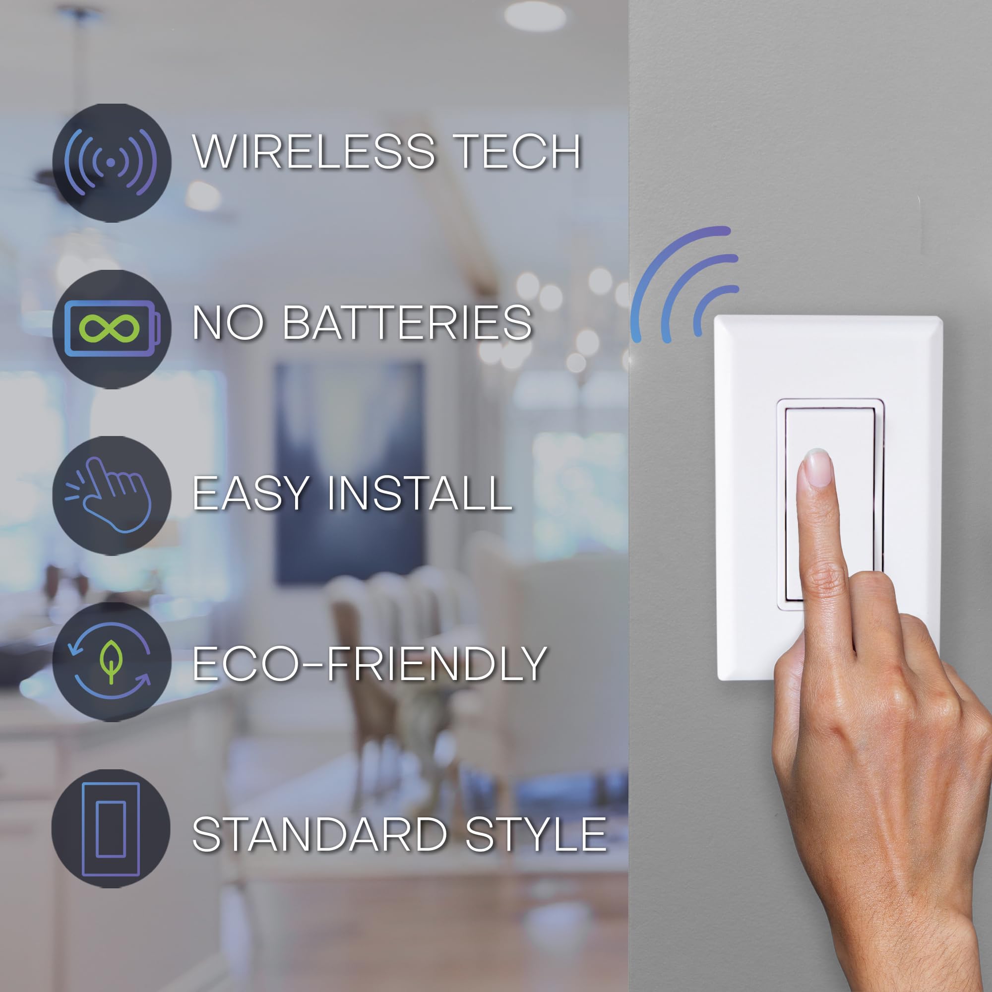RunLessWire Single Pole Remote Light Switch Kit - Wireless, Battery-Free, Self-Powered Kinetic DIY Wall Switch with 150ft RF Range - Includes 1 On/Off Receiver & 1 Switch - Brown - Perfect for Bedrooms, Living Rooms, and Home Automation
