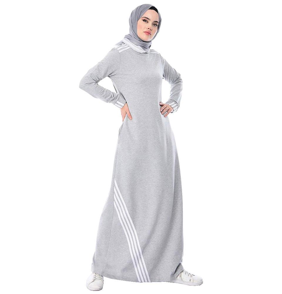 Modest Sporty Abaya 9066 - Gray Islamic Prayer Dress for Women | Comfortable & Stylish Muslim Abaya for Gym, Yoga & Everyday Wear
