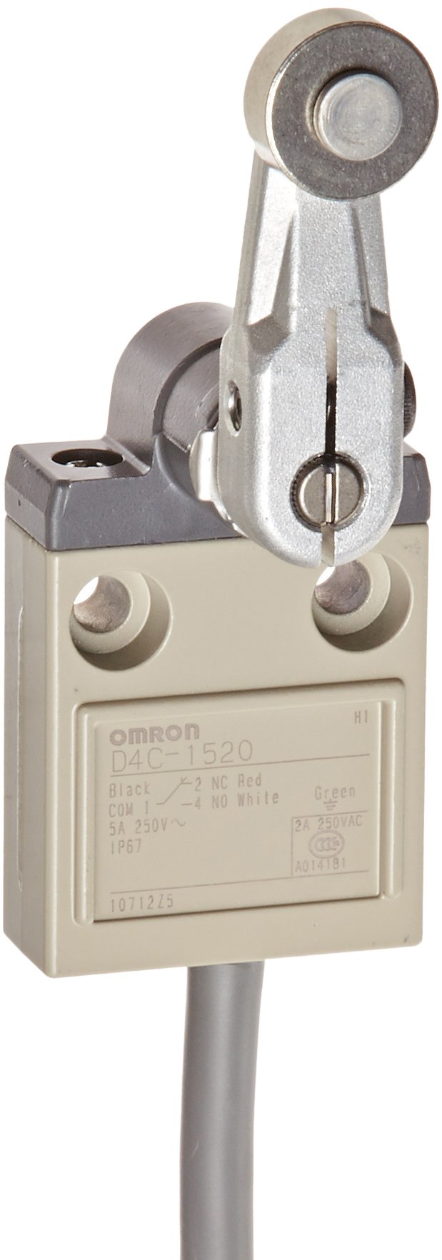 Omron D4C-1520 Compact Enclosed Limit Switch with Roller Lever & 5m VCTF Cable - 5A 250VAC / 4A 30VDC - Ideal for Industrial Automation, CNC Machines, and Safety Systems