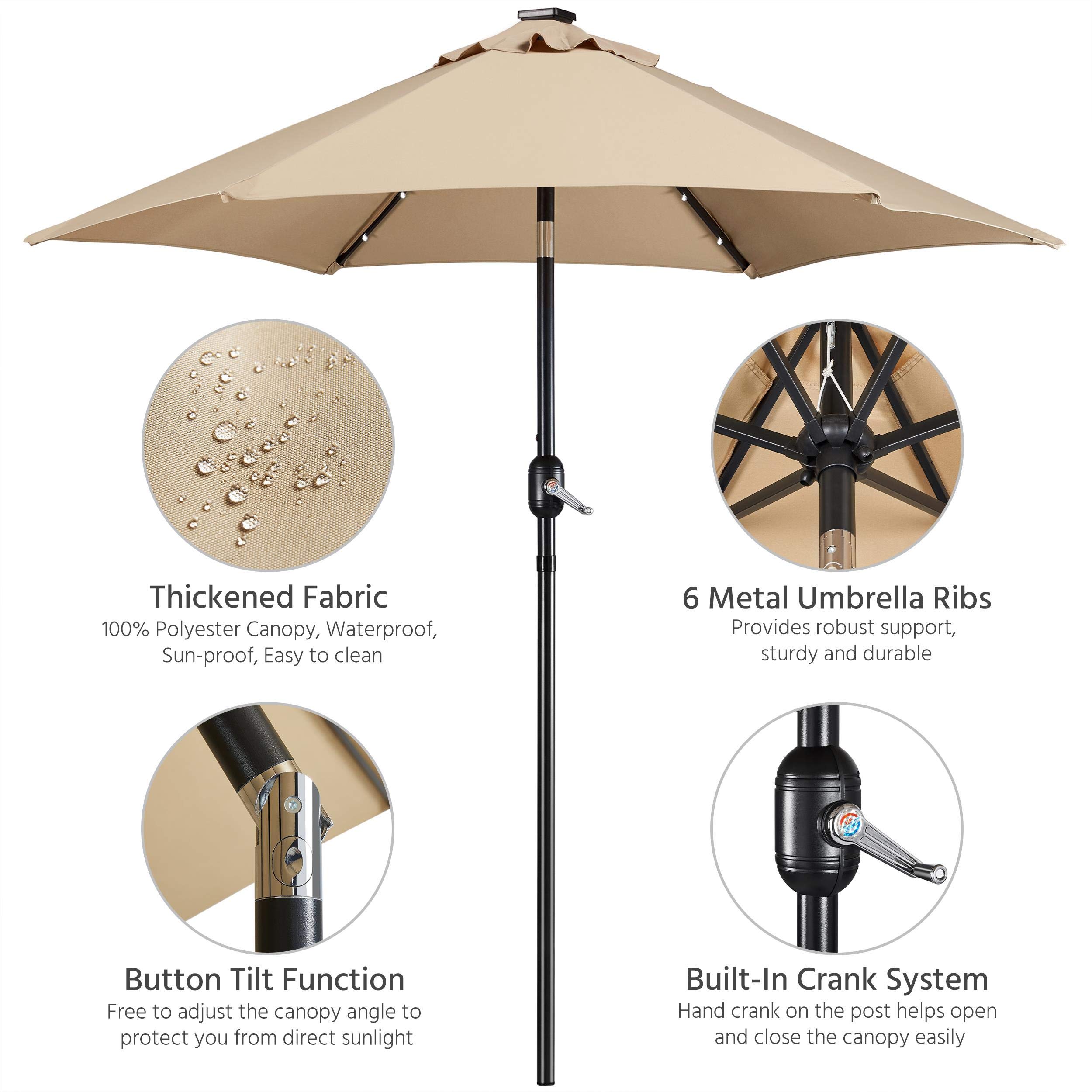 Topeakmart 10ft Solar LED Patio Umbrella with Push Button Tilt & Crank - Outdoor Market Canopy, Garden & Yard Umbrella for Table, Perfect for Backyard, Poolside & Outdoor Dining Areas