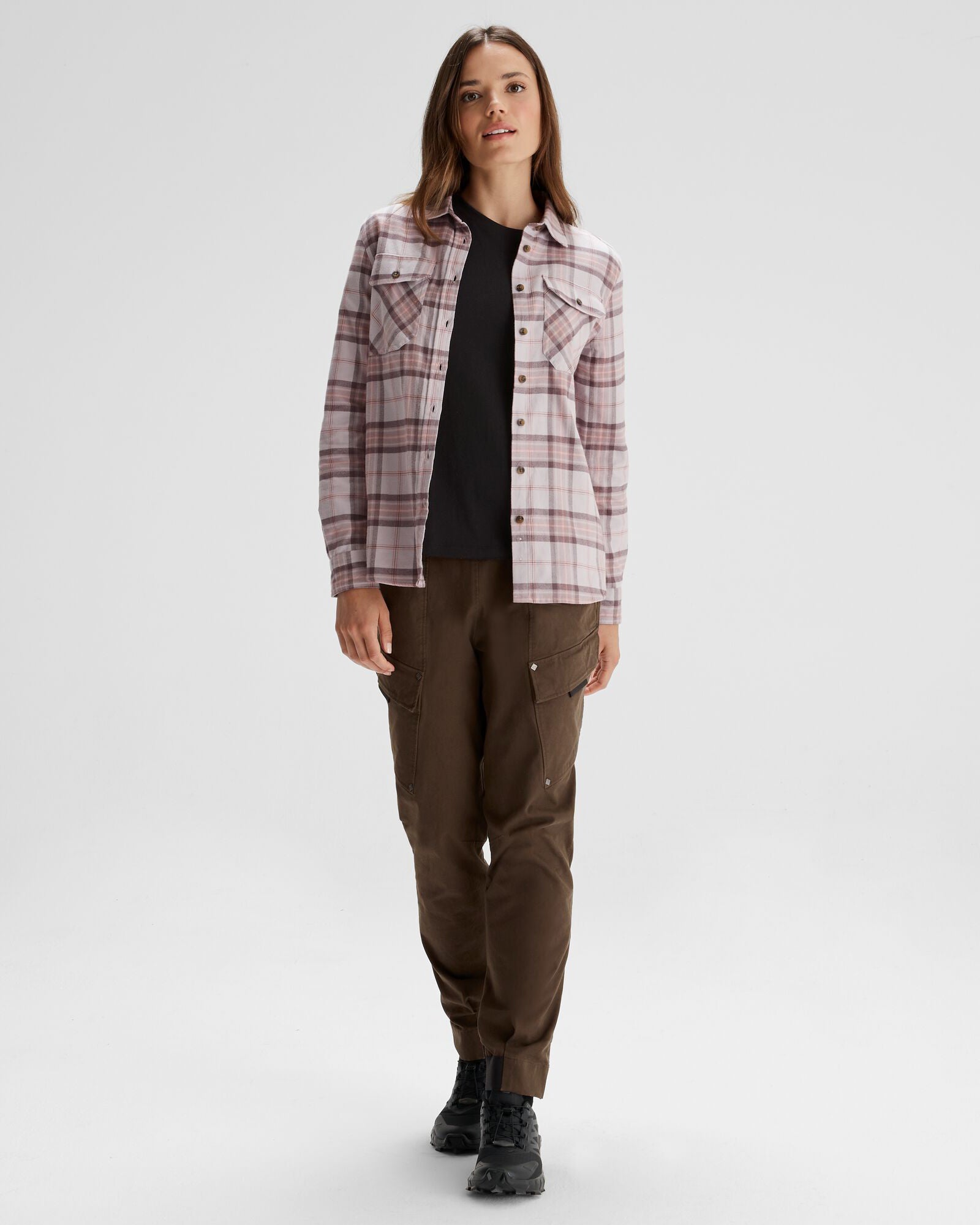 Women's Carrillon HF Long Sleeve Plaid Shirt - Soft Cotton Button Down Top for Casual Wear & Outdoor Adventures | Mountain Dove Plaid Pattern