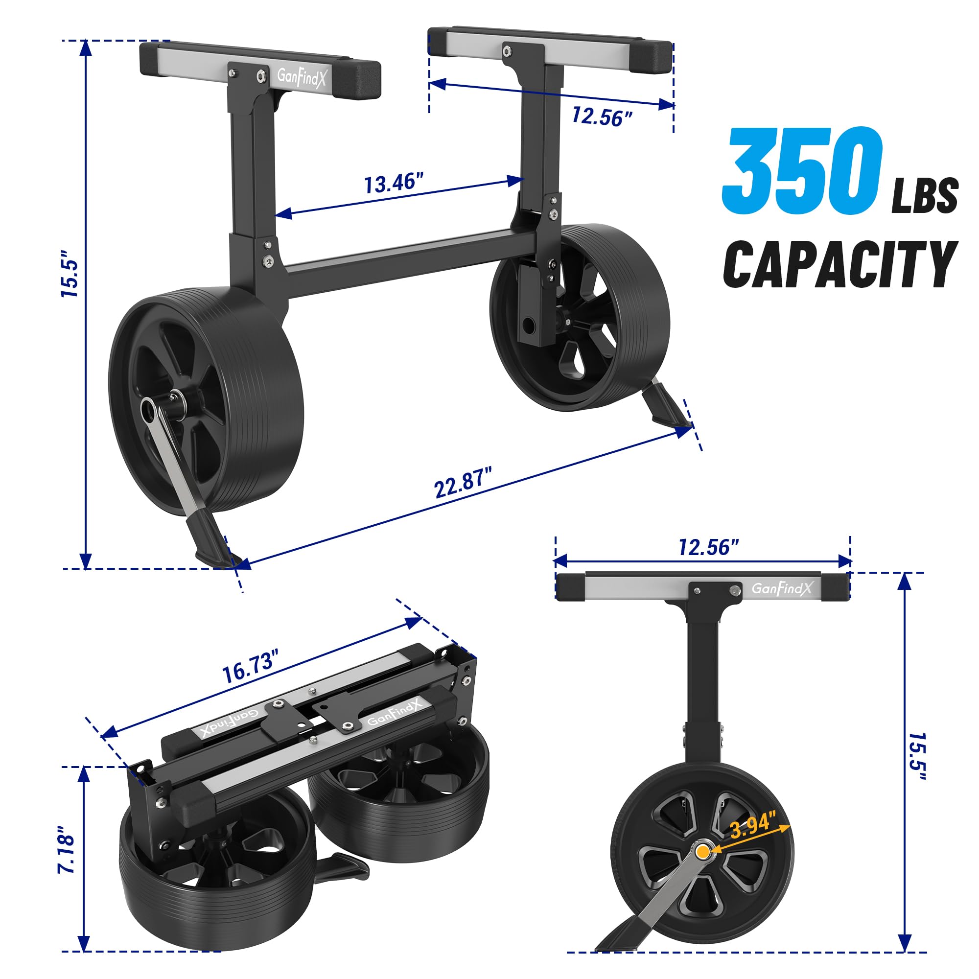 Upgraded Foldable Aluminum Kayak Cart Dolly with Elastic Straps - Lightweight Kayak Trolley for Easy Transport | Perfect for Camping, Fishing & Beach Adventures