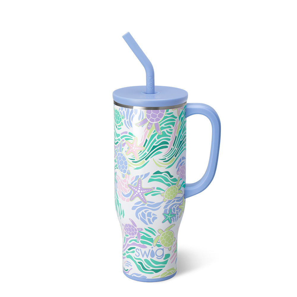Sea Swirl Mega Mug 30oz - Large Insulated Tumbler with Lid & Straw - Perfect for Iced Coffee, Smoothies & Cold Drinks at Home, Office or Travel