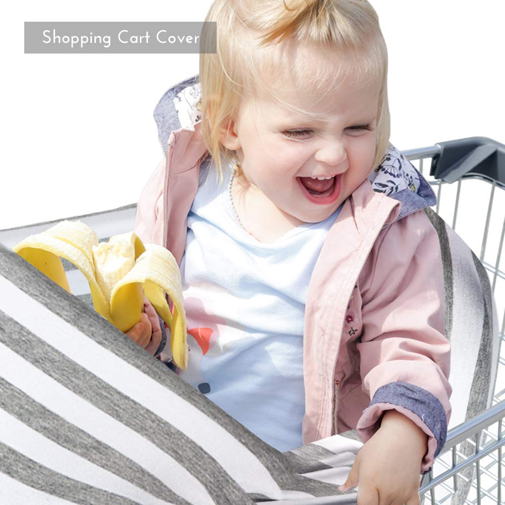 Yoofoss Nursing Cover & Baby Car Seat Canopy - Stretchy Breastfeeding Scarf, Infant Stroller Cover for Boys & Girls (Grey Stripe) | Perfect for Nursing, Shopping & Outdoor Activities