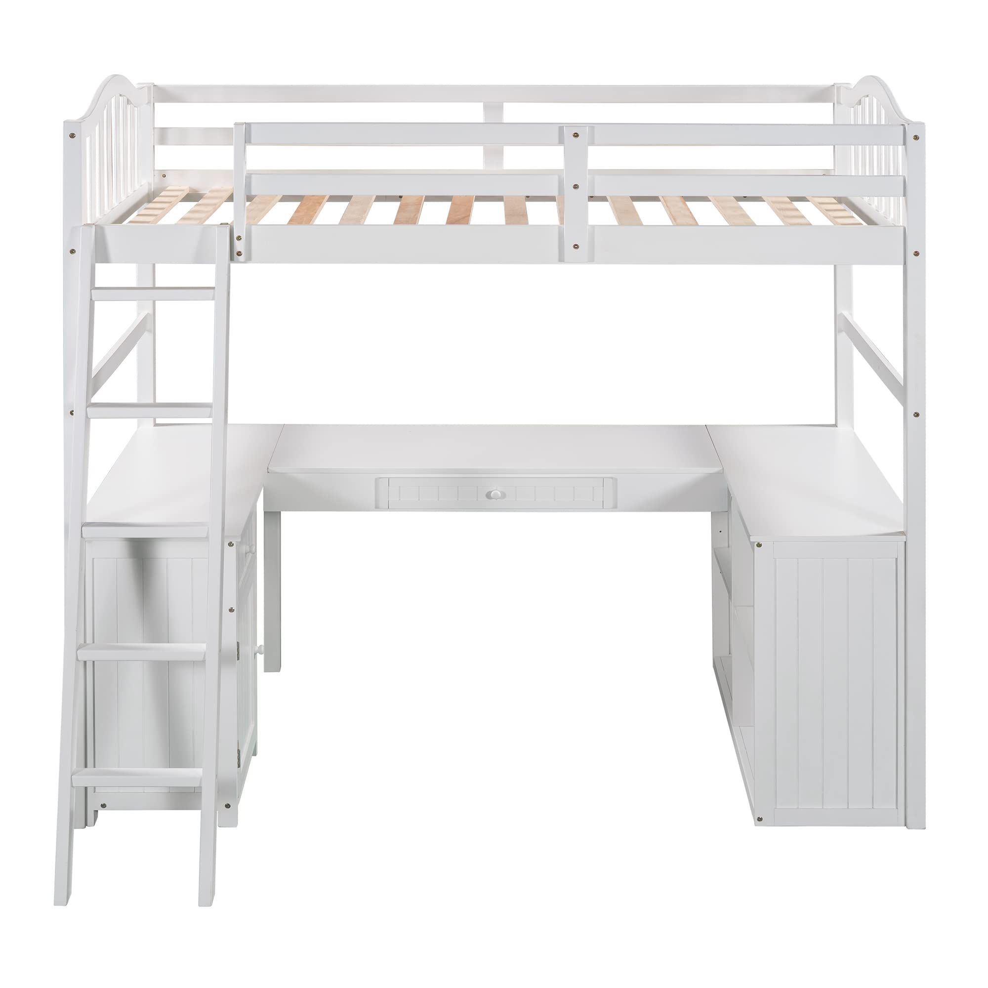 Harper & Bright Designs Wooden Twin Loft Bed with Desk, Drawers & Storage Shelves - Space-Saving Kids Bedroom Furniture for Small Rooms - Perfect Study & Sleep Solution for Boys, Girls, Teens & Adults (White)
