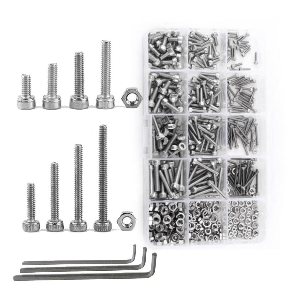304 Stainless Steel M2-M4 Hex Bolts & Nuts Kit (480pcs) - DIY & Repair