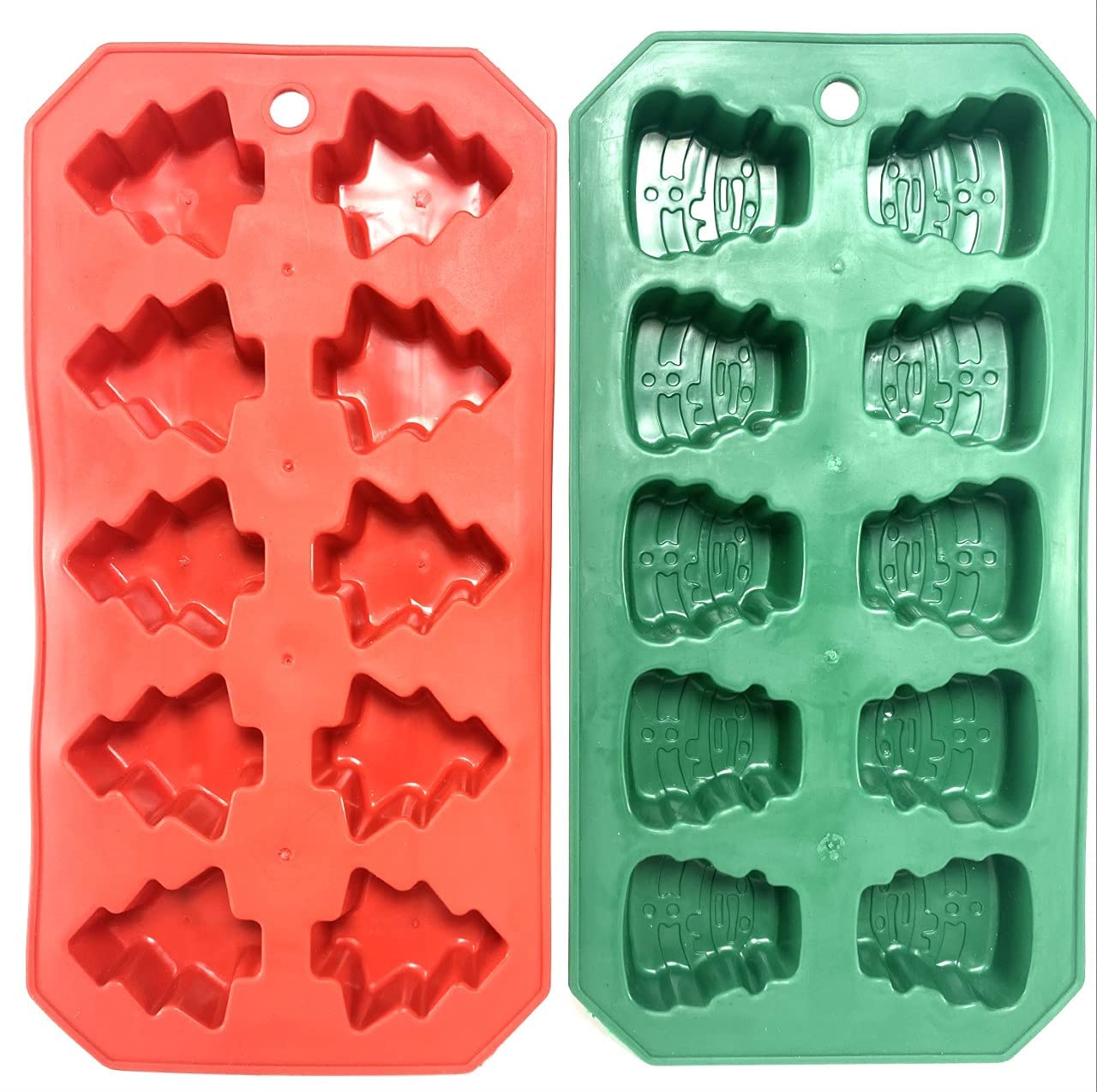 Festive Holiday Ice Cube Trays & Christmas Candy Molds 2-Pack - Santa & Snowman Shaped Silicone Molds for DIY Treats, Cocktails & Party Decorations (Christmas Tree & Snowman Designs) - Perfect for Holiday Baking, Gift Making & Seasonal Celebrations