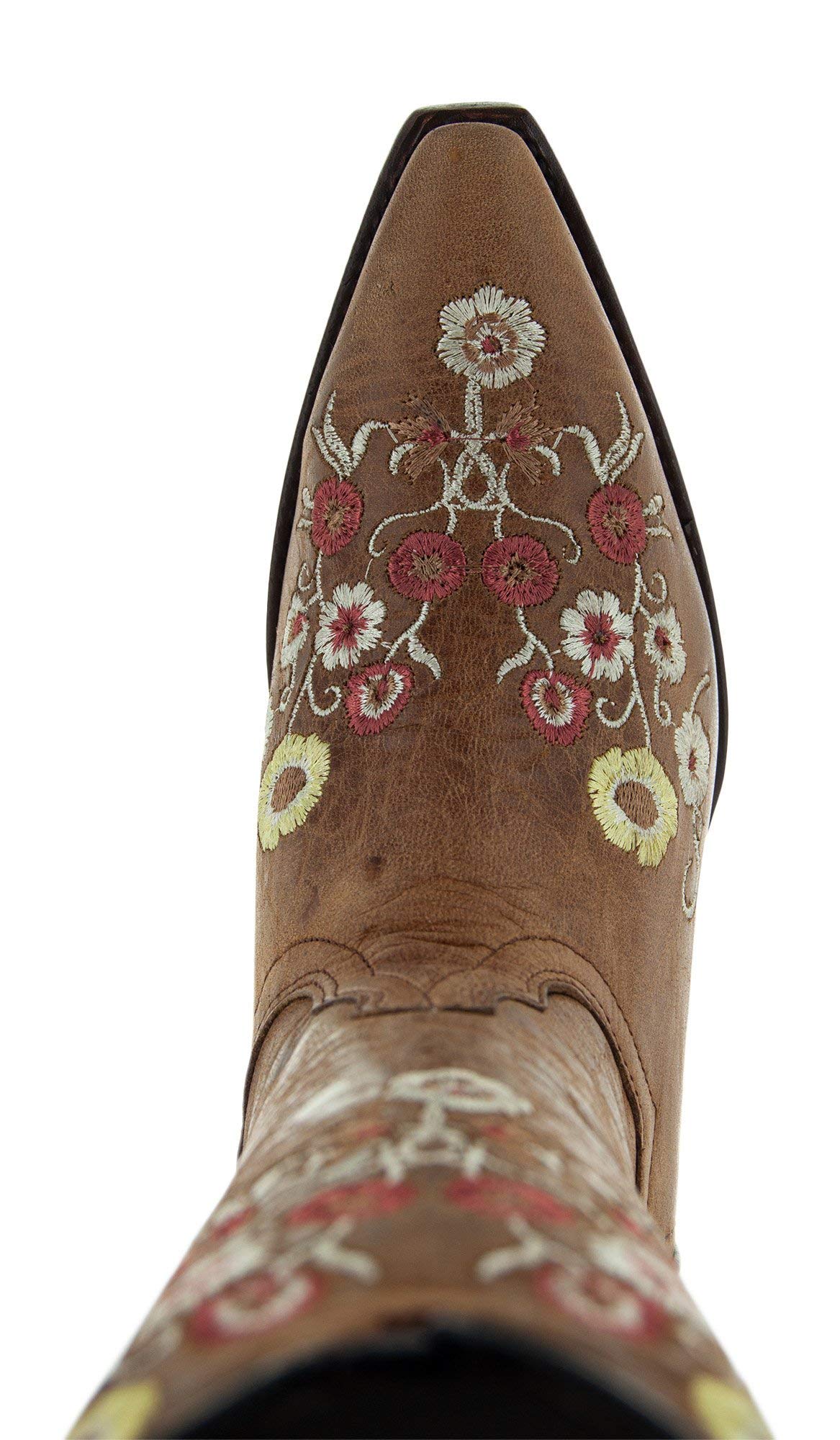 Soto Boots Women's Showstopper Snipped Toe Floral Cowgirl Boots – Genuine Leather Handcrafted Western Boots for Women | M50044 Tan | Perfect for Country Dancing, Rodeos & Western Fashion