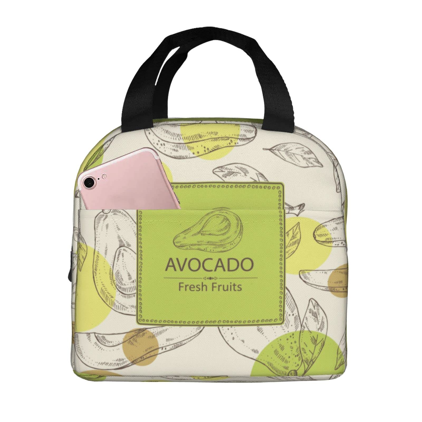 Insulated Avocado Lunch Bag - Reusable & Portable Cooler Tote for Men & Women - Perfect for Office, Picnic, Hiking & Travel
