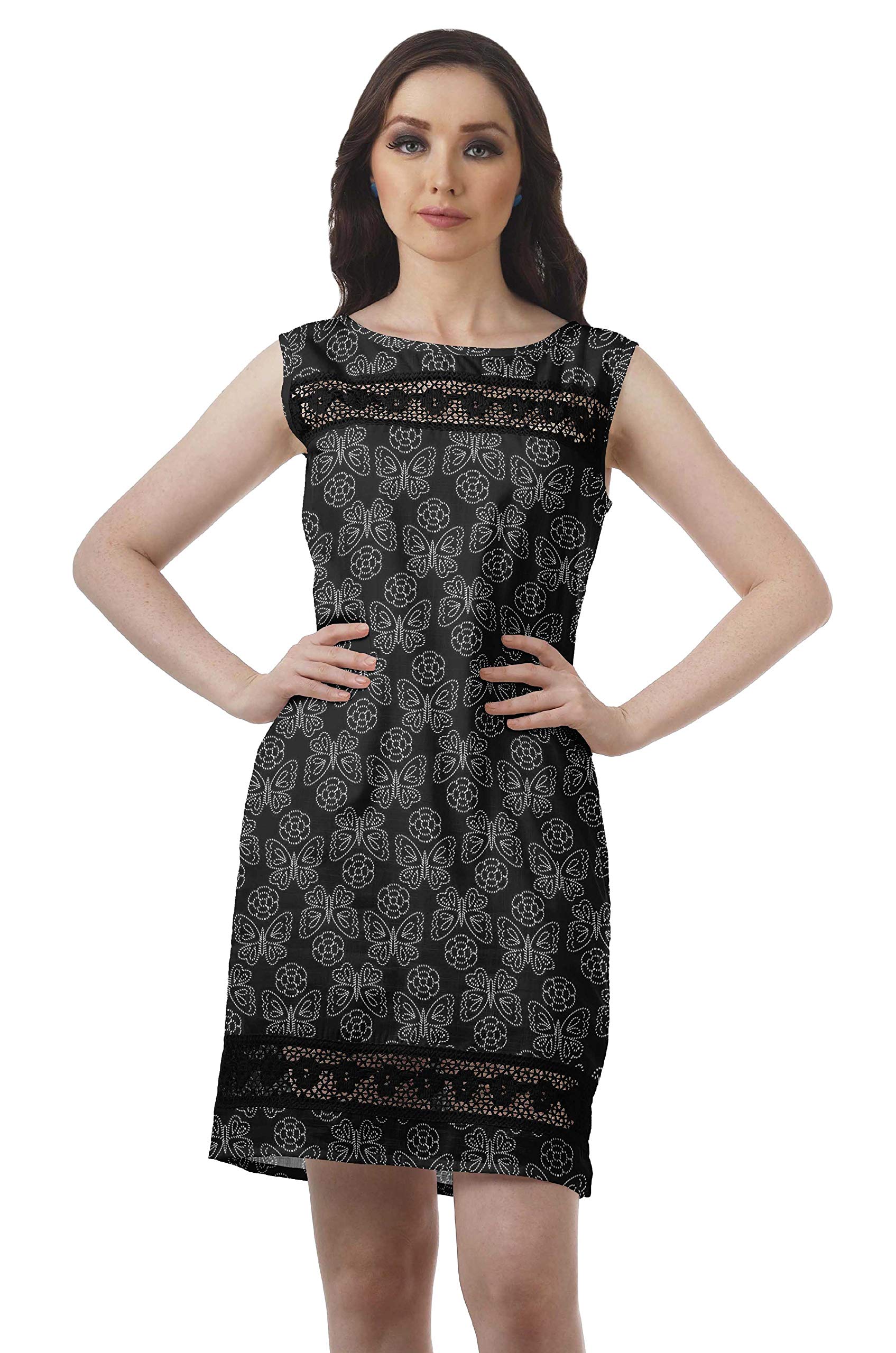 Moomaya Women's Sleeveless Lace Shift Dress - Floral Printed Casual Short Dress for Summer, Party, Beach & Vacation Wear