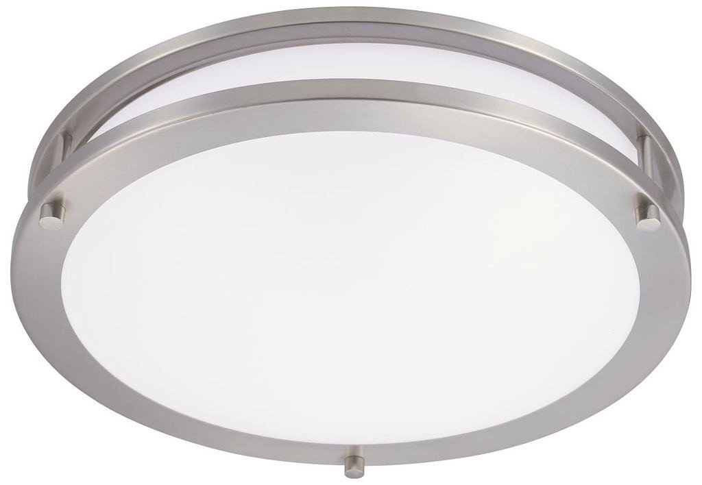 15W 12 Inch Round LED Flush Mount Ceiling Light Fixture - 5000K White Light, 1050 Lumens, Brushed Nickel Finish - Perfect for Kitchen, Bathroom, Hallway & Closet Lighting