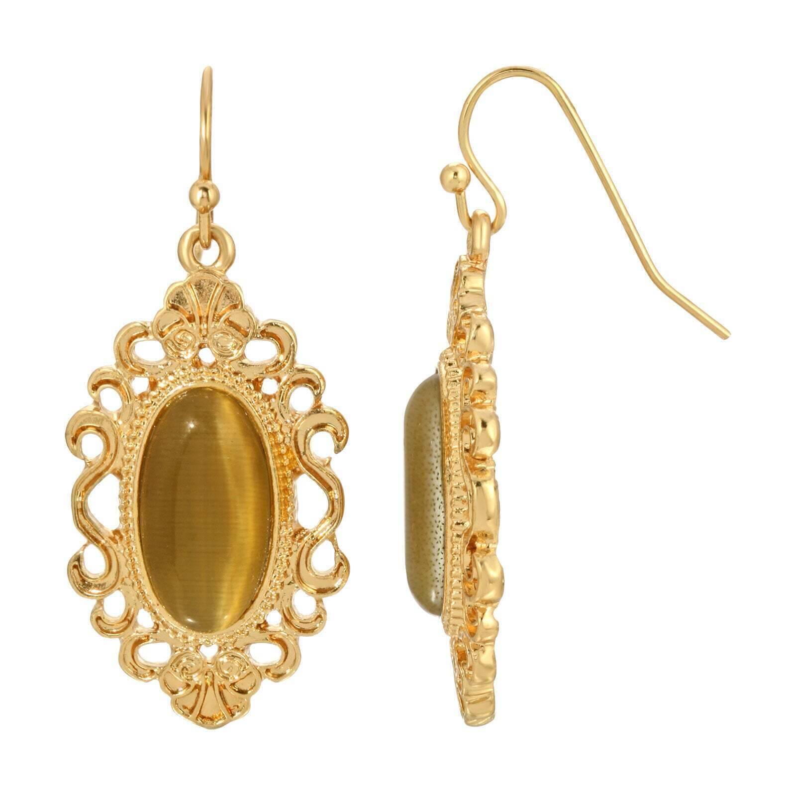 Vintage 1928 Jewelry Antique Style Oval Cat's Eye Drop Earrings - Perfect for Retro Parties, Weddings & Evening Events