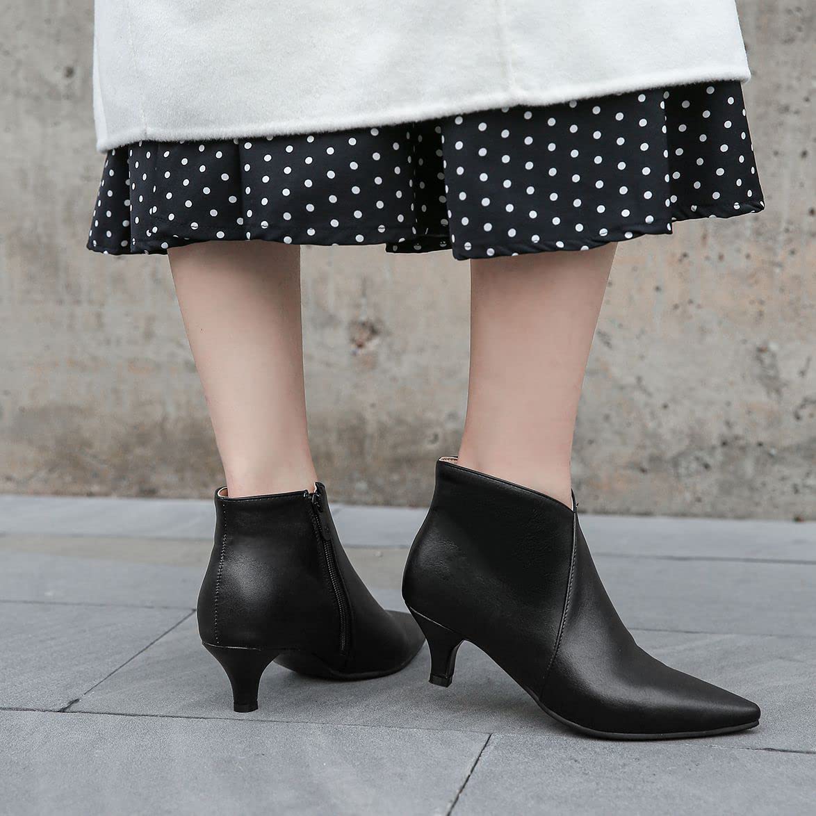 Elbslutt Women's Pointed Toe Ankle Boots - Low Kitten Heel Side Zip Dress Booties for Work, Office & Evening Outfits