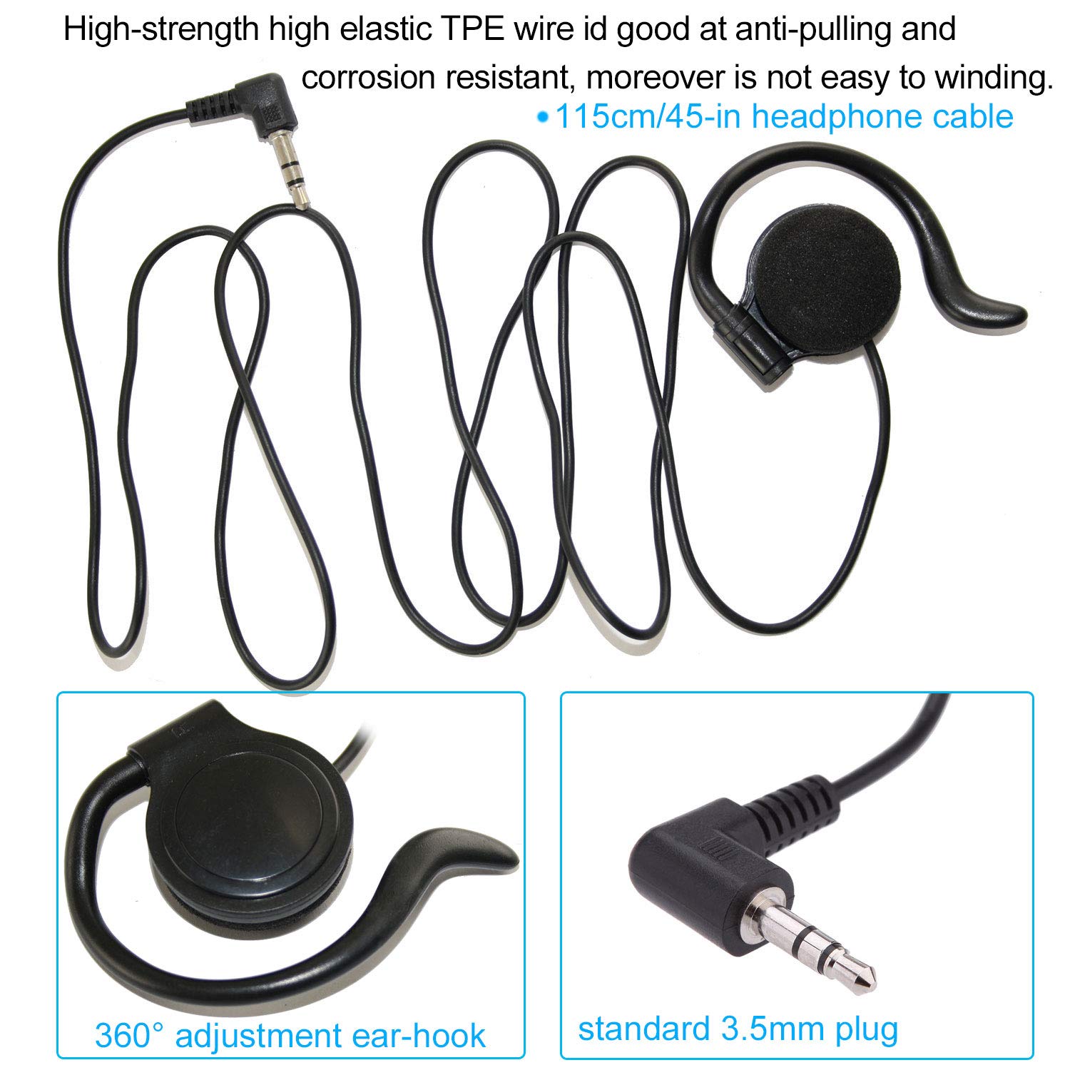 EXMAX SEP-01 Sports Stereo Headphones - Single Side Ear Hook Bass Earphones with 3.5mm Jack for Wireless Tour Guide System, MP3 Player, Laptop & Tablets - Left Side - Perfect for Running, Gym Workouts & Outdoor Activities