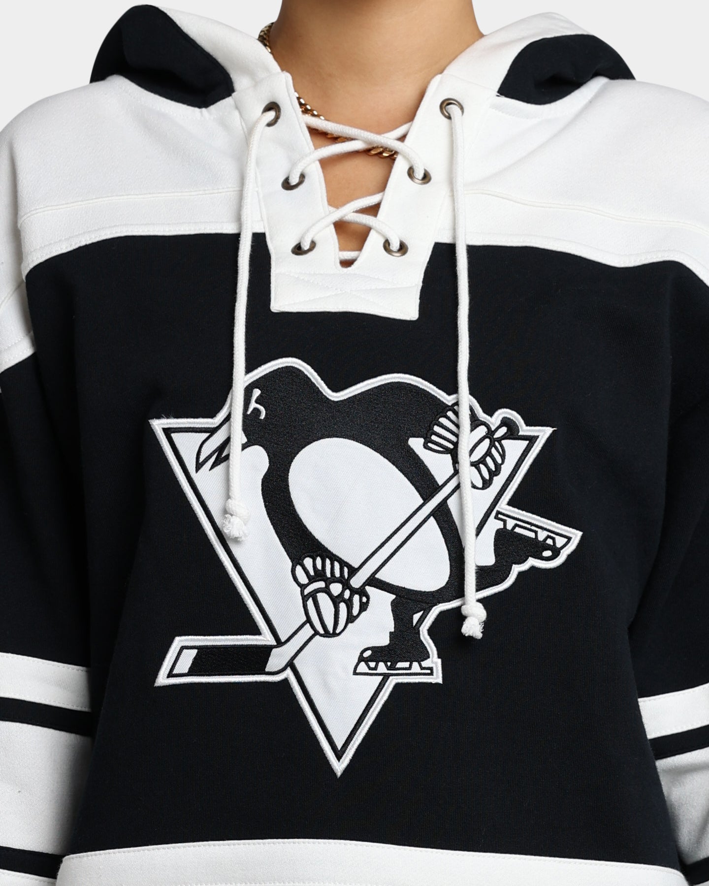 47 Brand Pittsburgh Penguins Superior Lacer Hoodie - Men's NHL Hockey Pullover Sweatshirt (Jet Black) - Perfect for Game Day, Tailgating & Casual Wear