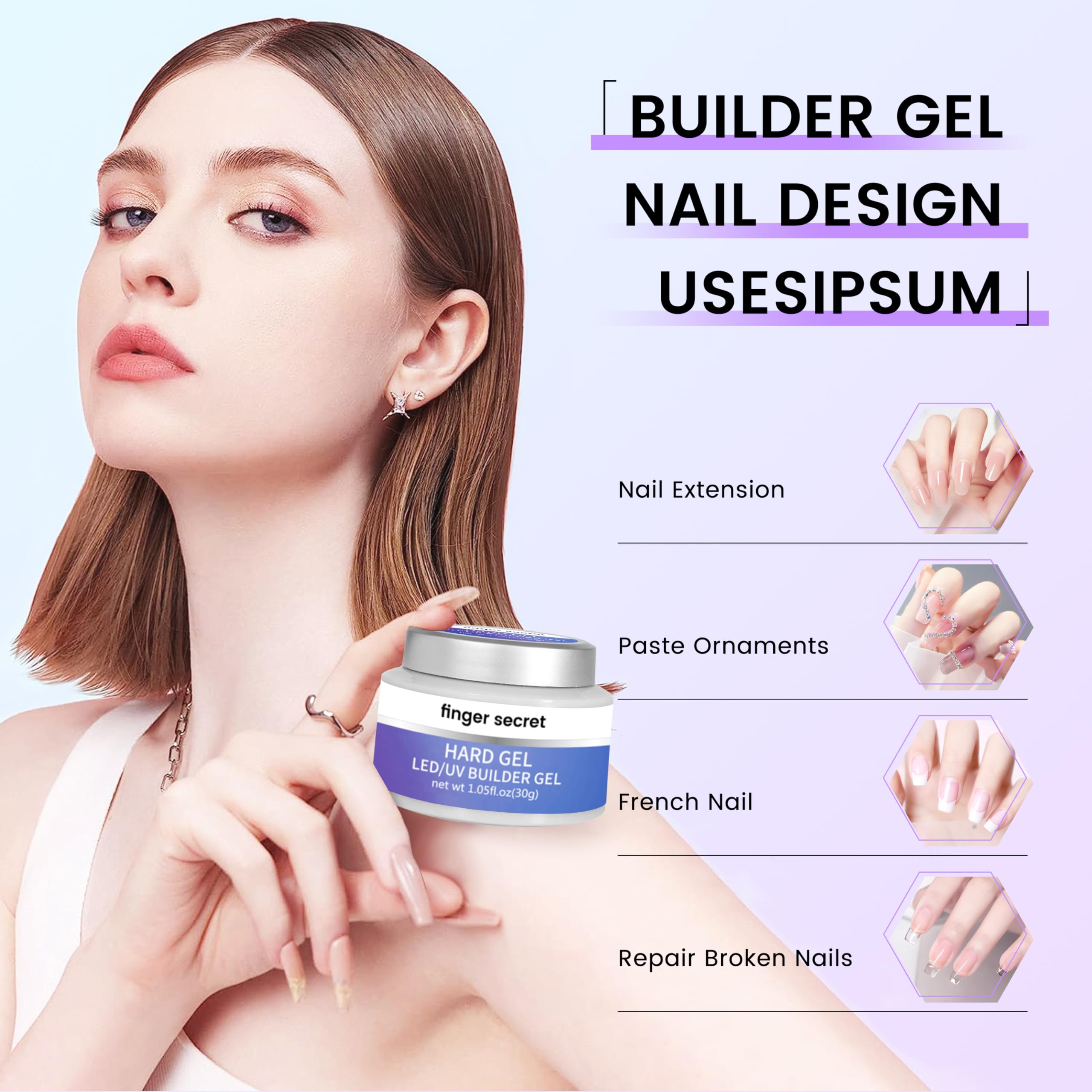 Professional UV Builder Hard Gel for Nails - 3oz Clear, Pink & White Poly Nail Gel Kit | Salon-Quality Nail Strengthener & Builder Gel | Perfect for DIY Manicures, Nail Extensions & Acrylic Overlays
