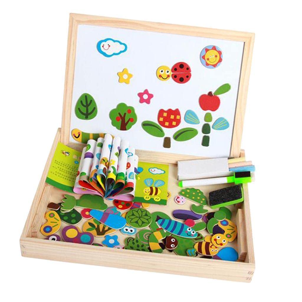Enakshi Kids Wooden Magnetic Drawing Board with Jigsaw Puzzles - Montessori Educational Toys for Toddlers & Preschoolers - Perfect for Home Learning, Travel, and Creative Play