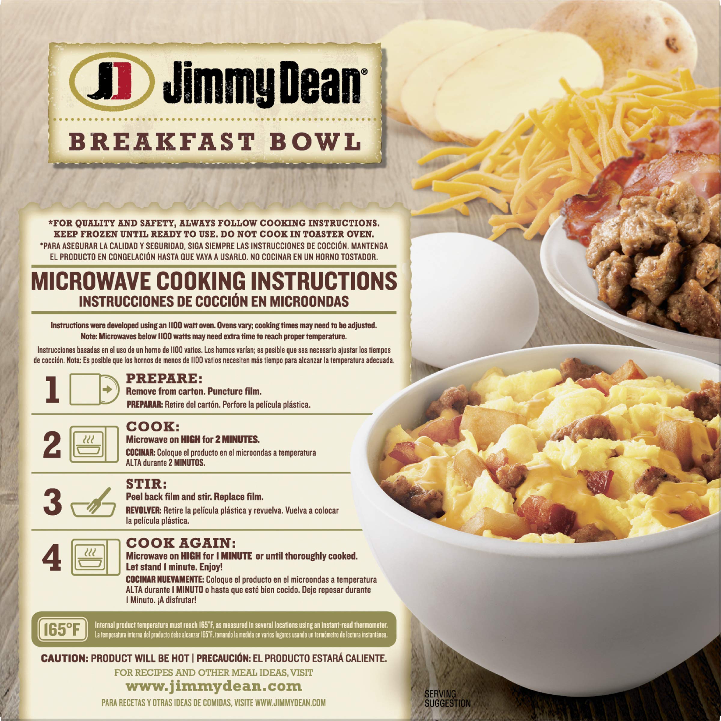 Jimmy Dean Meat Lovers Breakfast Bowl - Frozen Single Serve Scrambled Eggs with Sausage, Bacon & Cheese | Quick Microwave Meal for Busy Mornings, Office Lunch or Camping Breakfast