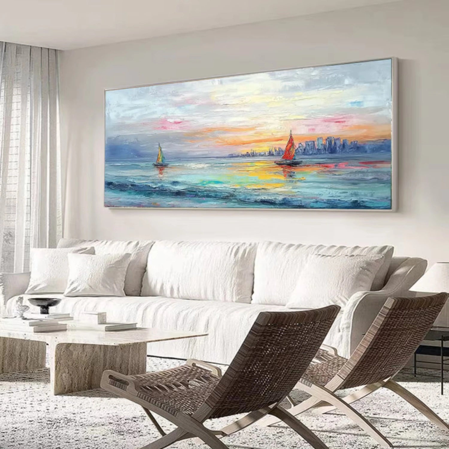 Ocean and Sky Painting #OS 224 - Handmade Canvas Wall Art for Home & Office Decor - Perfect for Living Room, Bedroom, or Office Wall Decoration