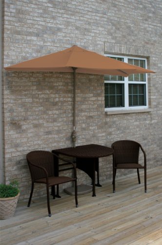 5-Piece Terrace Mates Half-Oval Outdoor Wicker Furniture Set 7.5' - Teak/Java - Perfect for Patio, Garden, and Poolside Relaxation