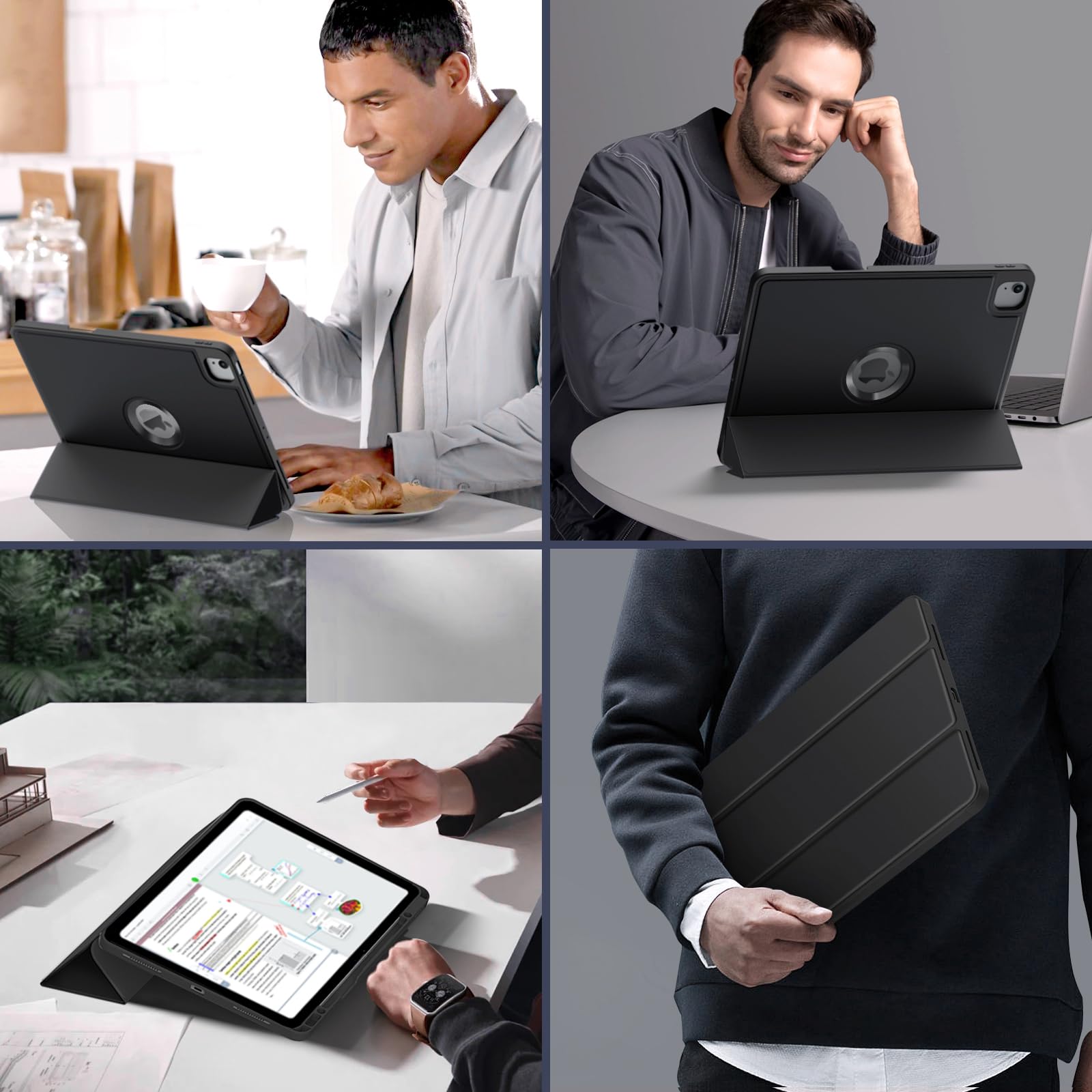 MoKo iPad Air 13 inch Case (M3 2025/M2 2024) & iPad Pro 12.9 Case 6th/5th Gen (2022/2021) - Ultra-Thin Protective Cover with Apple Pencil Holder, Trifold Stand, Auto Wake/Sleep - Perfect for Work, Travel & Home Use - Black