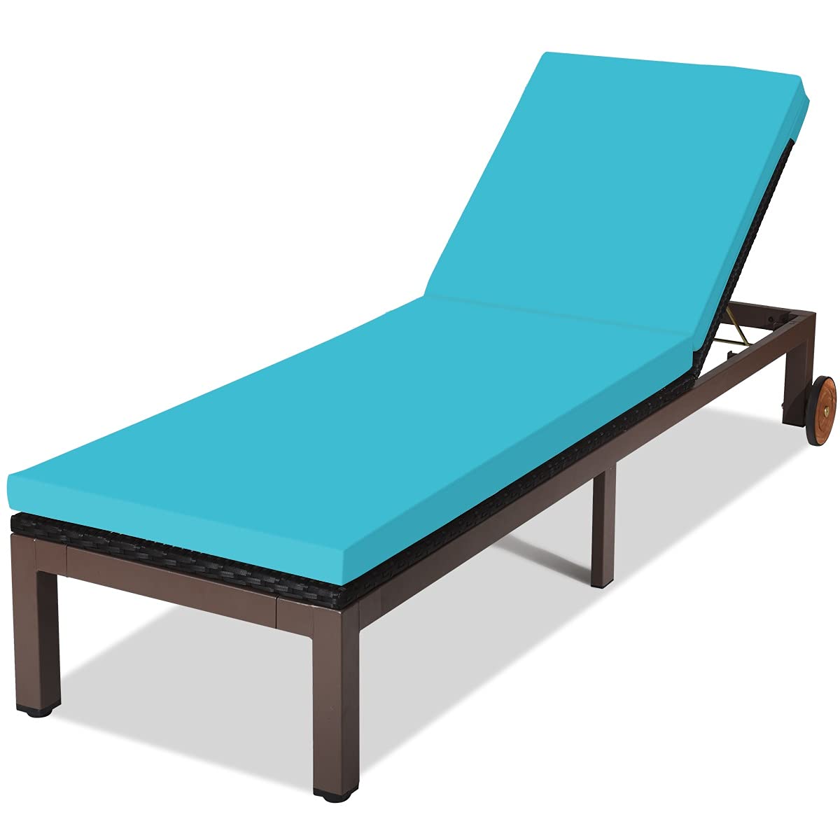**5-Position Adjustable Patio Chaise Lounge Chair with Wheels - Foldable Metal Rattan Lounger with Cushioned Seating for Garden, Poolside & Outdoor Relaxation (Turquoise) - Perfect for Sunbathing, Reading & Lounging by the Pool**