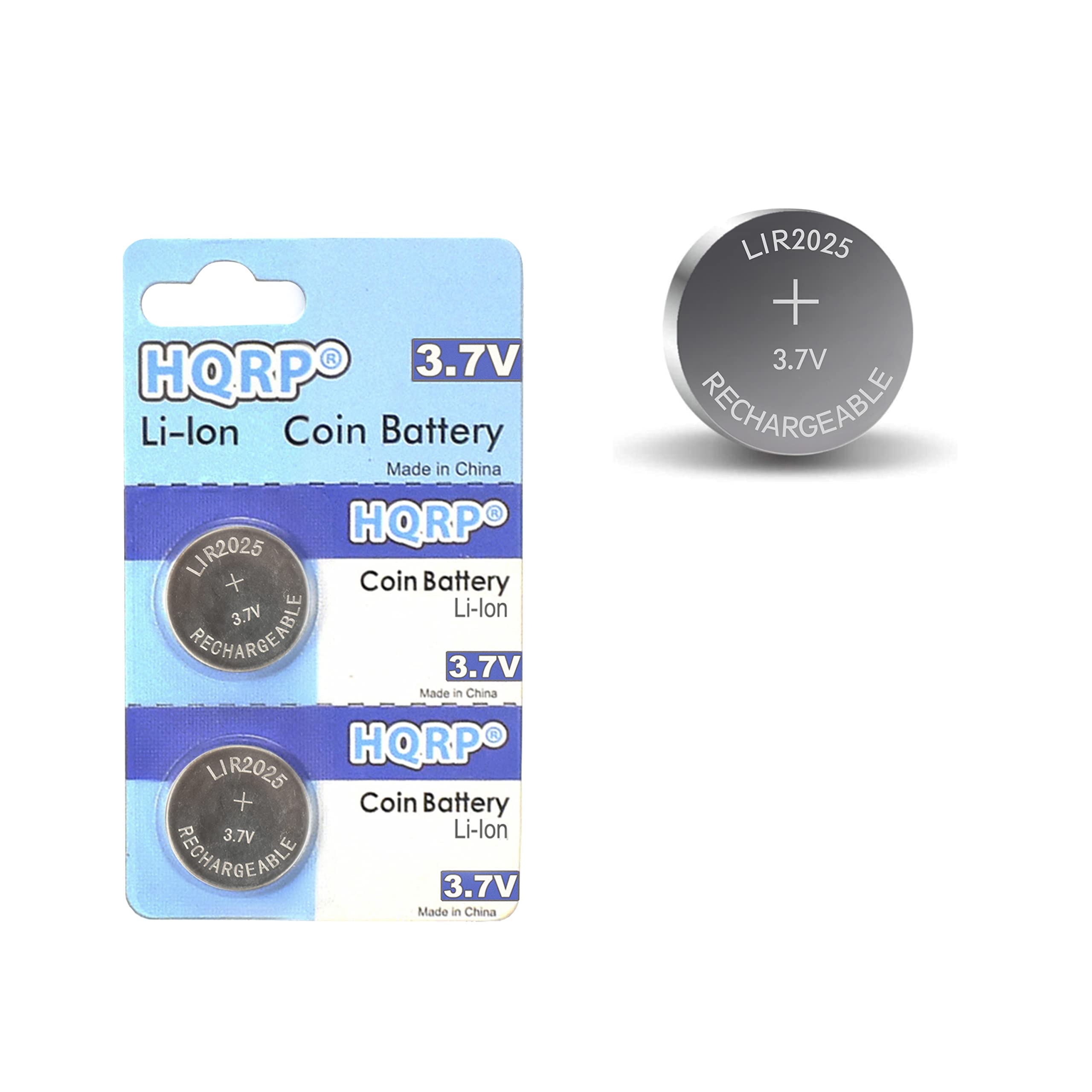 HQRP 2-Pack LIR2025 3.7V Lithium-Ion Rechargeable Coin Battery - Compatible with LIR2025H, LIR-2025, LIR2O25 - Perfect for Key Fobs, Watches, and Small Electronics