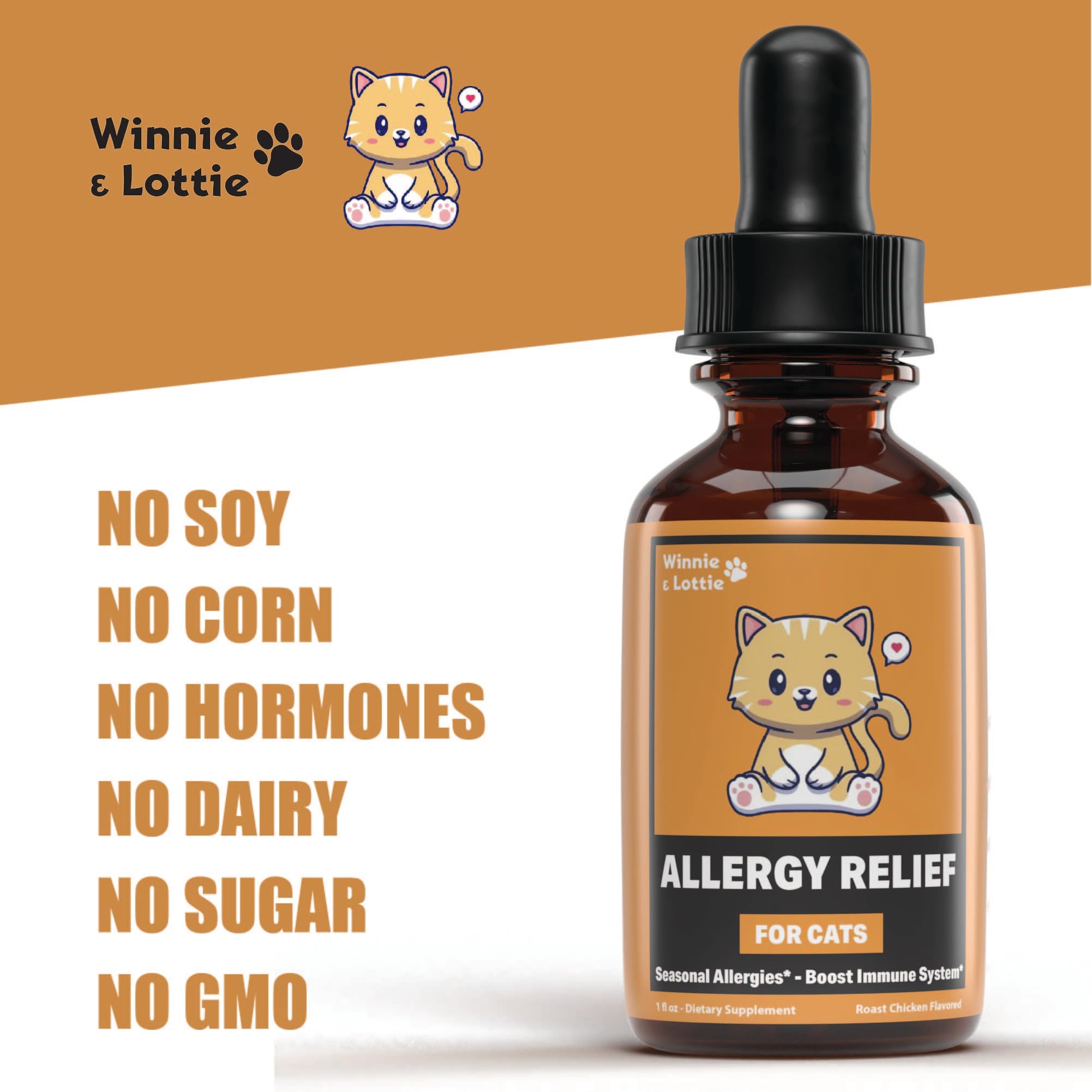 Natural Allergy Relief for Cats - Soothes Itchy Skin & Supports Immune Health | Hypoallergenic Cat Supplement with Vitamins | 1 fl oz | Ideal for Seasonal Allergies, Food Sensitivities & Skin Irritations