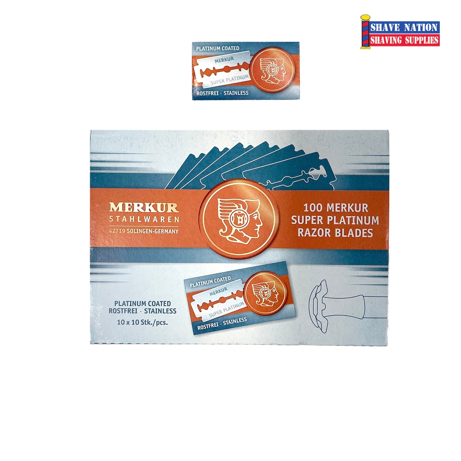 Merkur Platinum Double Edge Safety Razor Blades - 100 Count Pack - Ultra Sharp & Durable for Smooth Shaving - Perfect for Men's Facial Hair & Body Grooming at Home or Travel