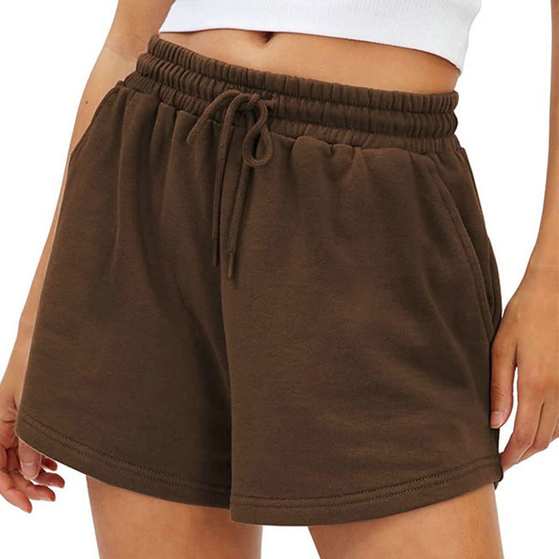 ASHER FASHION Women's High Waist Athletic Shorts with Pockets - Summer Running Shorts, Elastic Drawstring Comfort for Workout & Yoga - Perfect for Gym, Jogging and Casual Wear