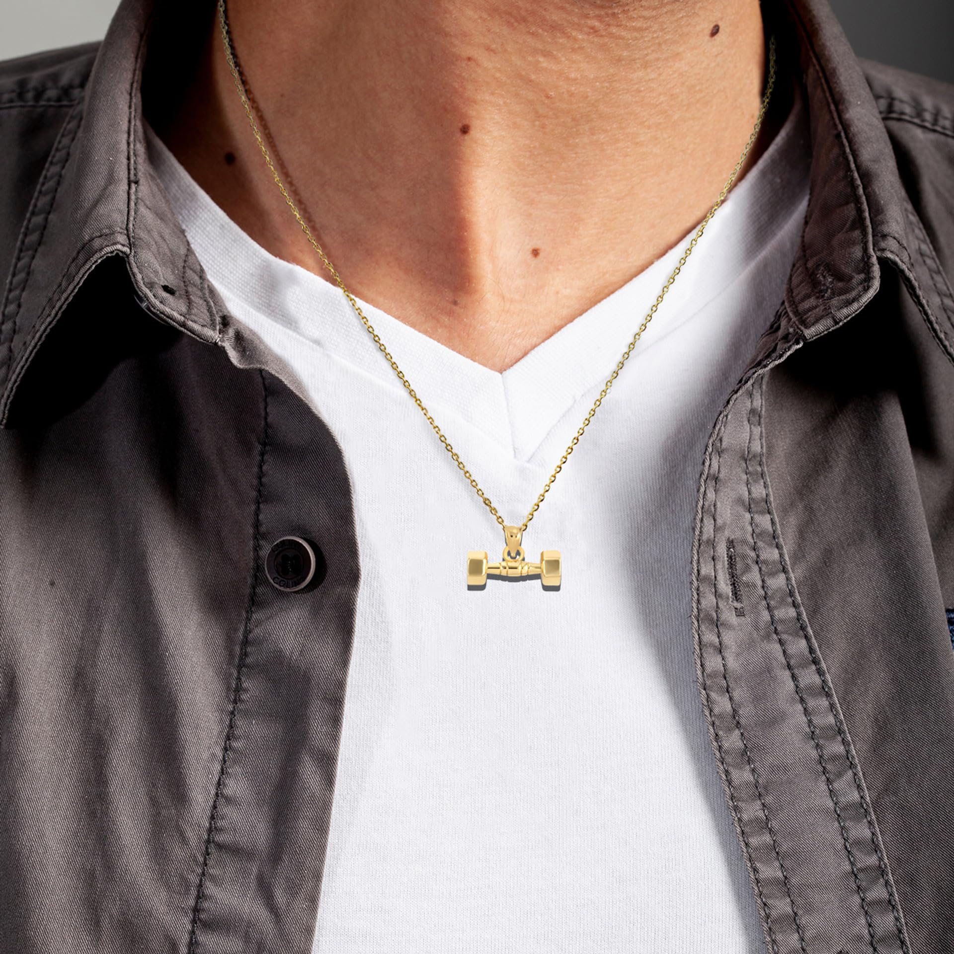 10Kt Gold Dumbbell Weightlifting Necklace for Men & Women - Gym Jewelry, Fitness Pendant, Workout Accessory - Perfect for Bodybuilders, Athletes & Fitness Enthusiasts