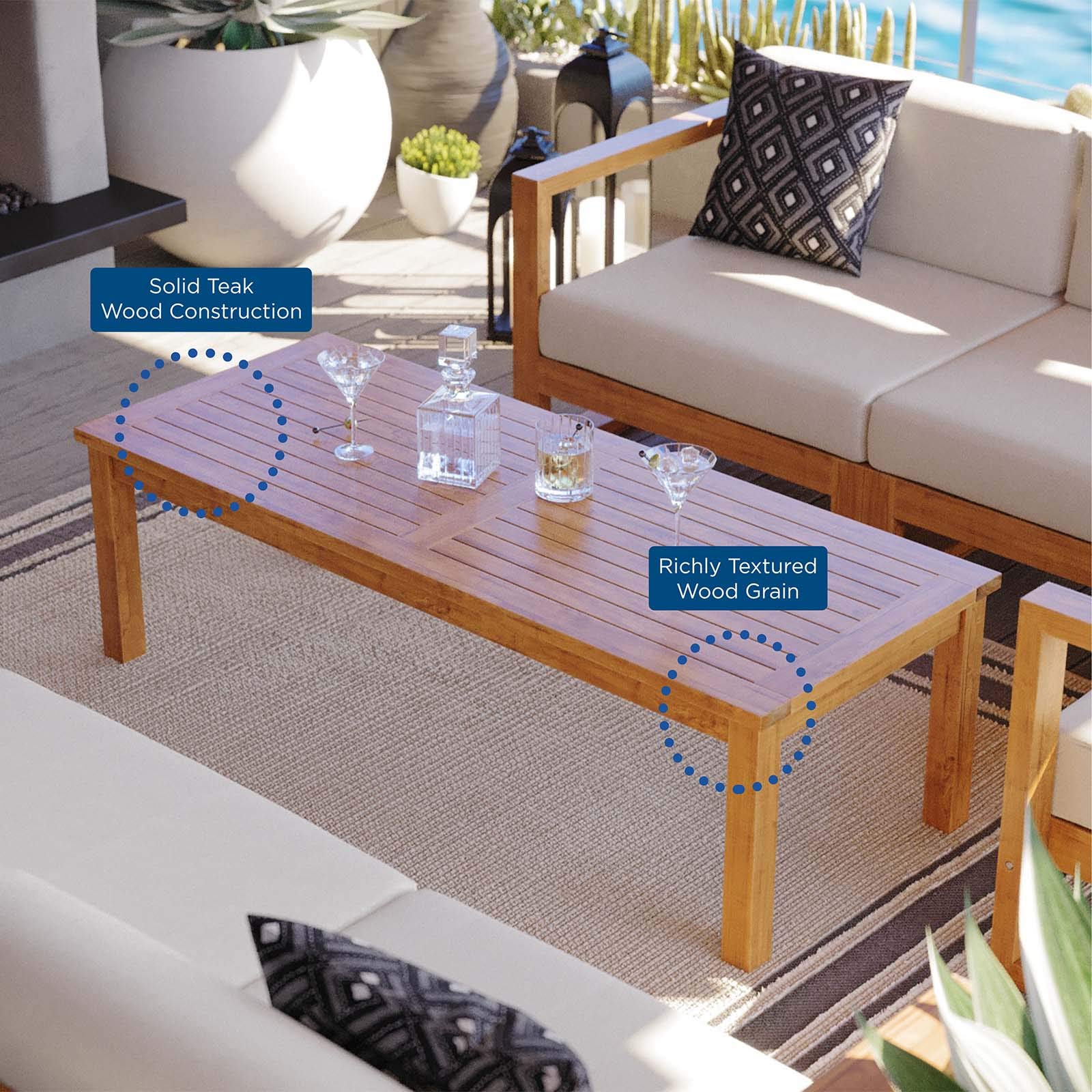 Modway Teak Wood Coffee Table for Patio - Natural Finish