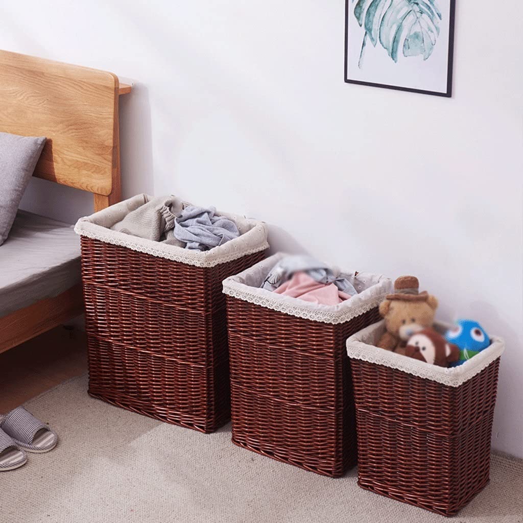 Wicker Basket with Lid - 30x25x38cm Storage Basket for Home Organization, Gifts, Shelves, Shoes, Laundry & Clothes | Natural Woven Fabric Bin for Bedroom, Bathroom & Closet Storage