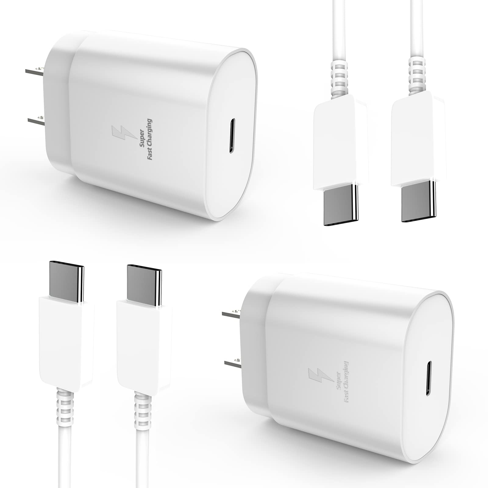 25W Super Fast Charging USB C Wall Charger & Cable (2-Pack) - Compatible with Samsung Galaxy S21/S20/Note10/S9, LG, Google Pixel, PD Fast Charge - Perfect for Home, Office & Travel
