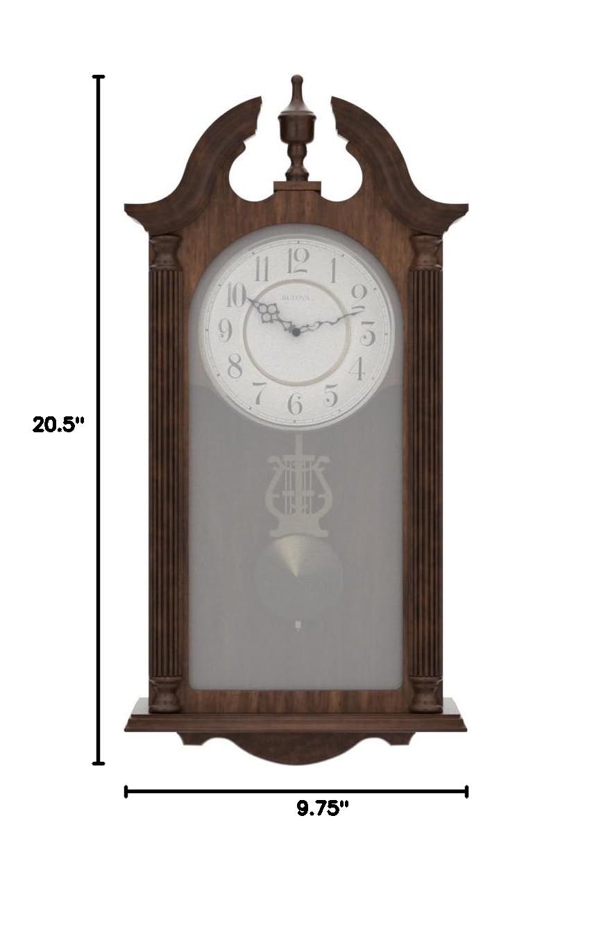 Bulova C1517 Saybrook Wall Clock - Brown Cherry Finish, Classic Analog Design, Silent Non-Ticking Mechanism for Bedroom, Living Room & Office Decor