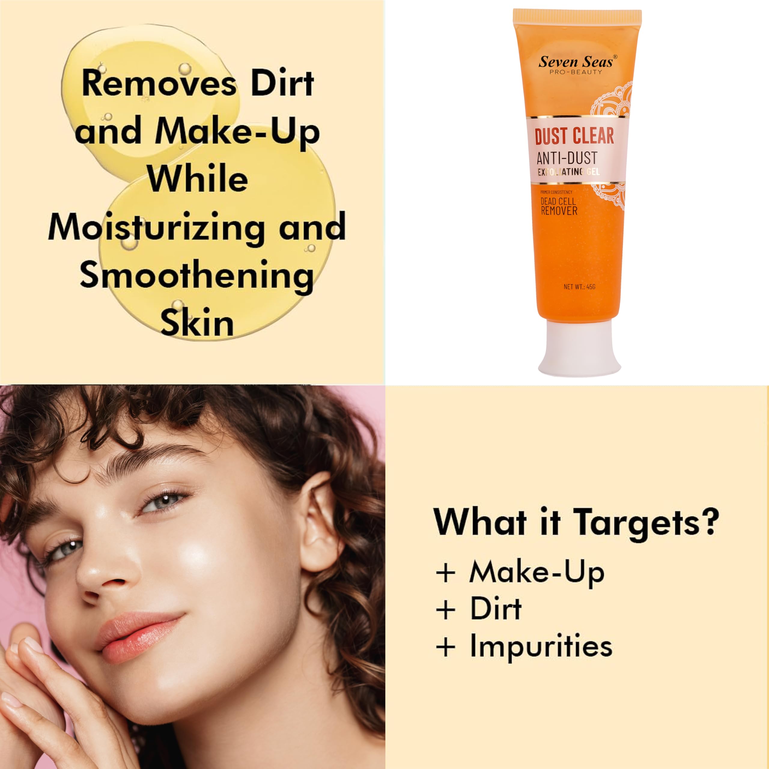 Seven Seas Dust Clear Anti-Dust Exfoliating Gel - Dead Skin Cell Remover for Face & Body - Gentle Exfoliator for Men & Women (45g) - Perfect for Daily Skincare Routine & Post-Workout Cleansing
