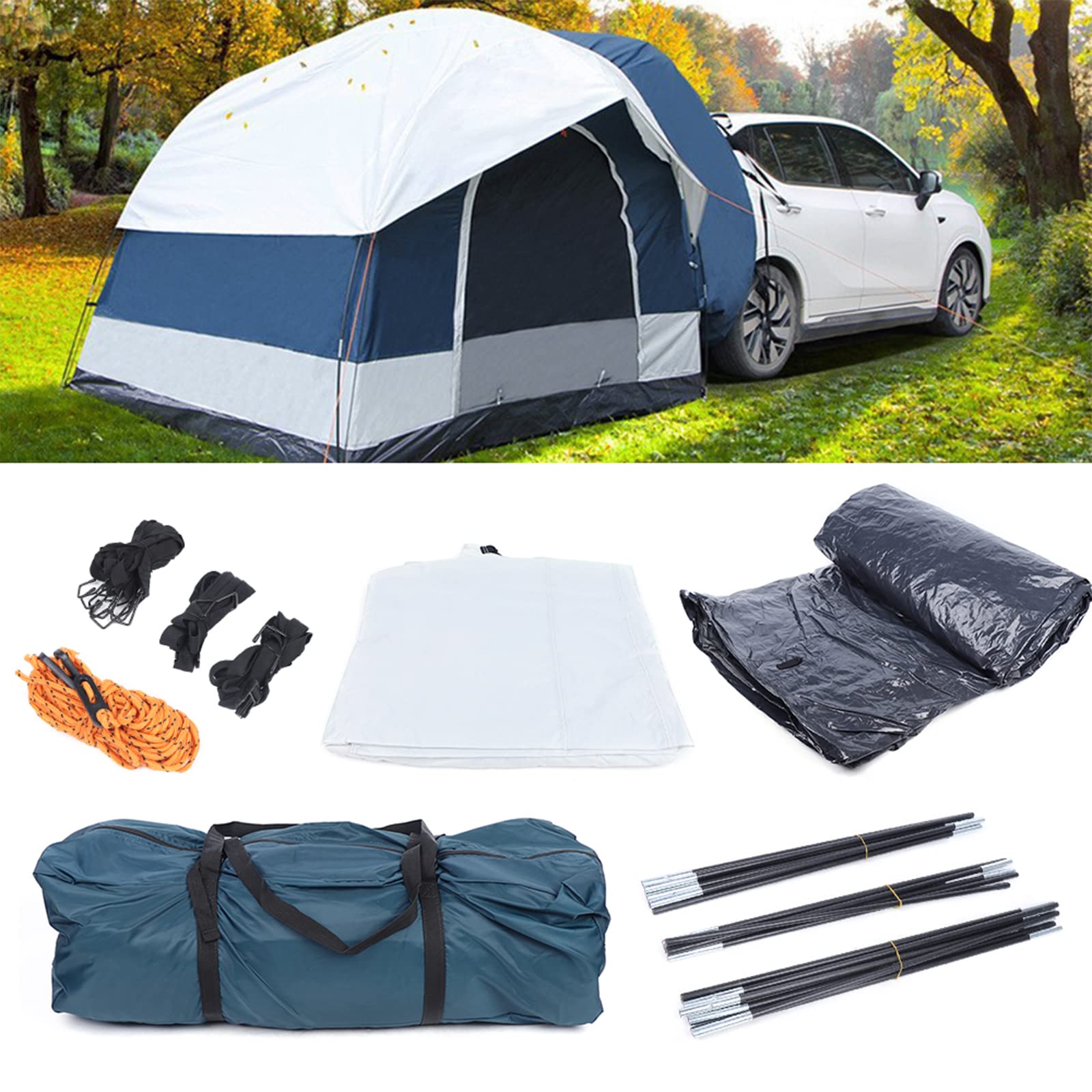 Instant SUV Camping Tent - Waterproof Large Family Car Tent 98.43x98.43x78.74 Inches (White/Green) - Easy Setup for Outdoor Adventures, Road Trips & Tailgating
