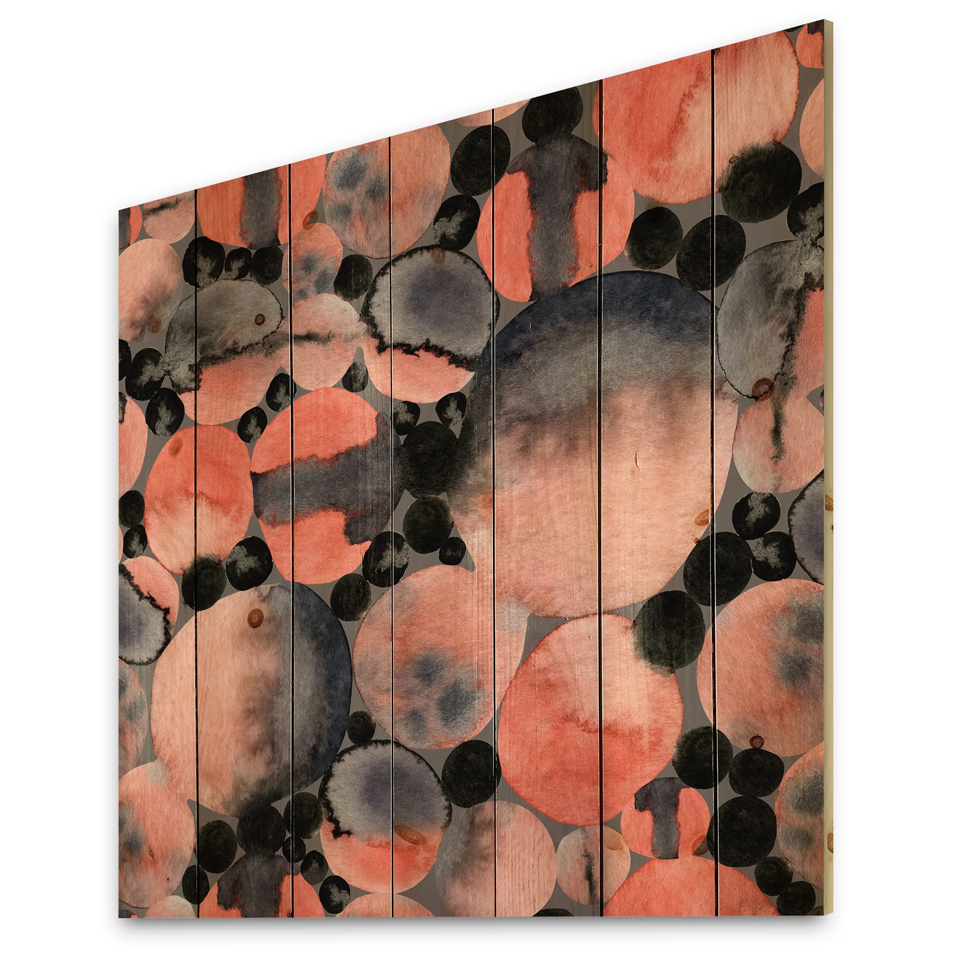 DesignQ Abstract Geometric Polka Dots Modern Wood Wall Art - Orange Contemporary Wood Wall Decor - Large Natural Pine Wood Wall Panels - Perfect for Living Room, Bedroom & Office Decor