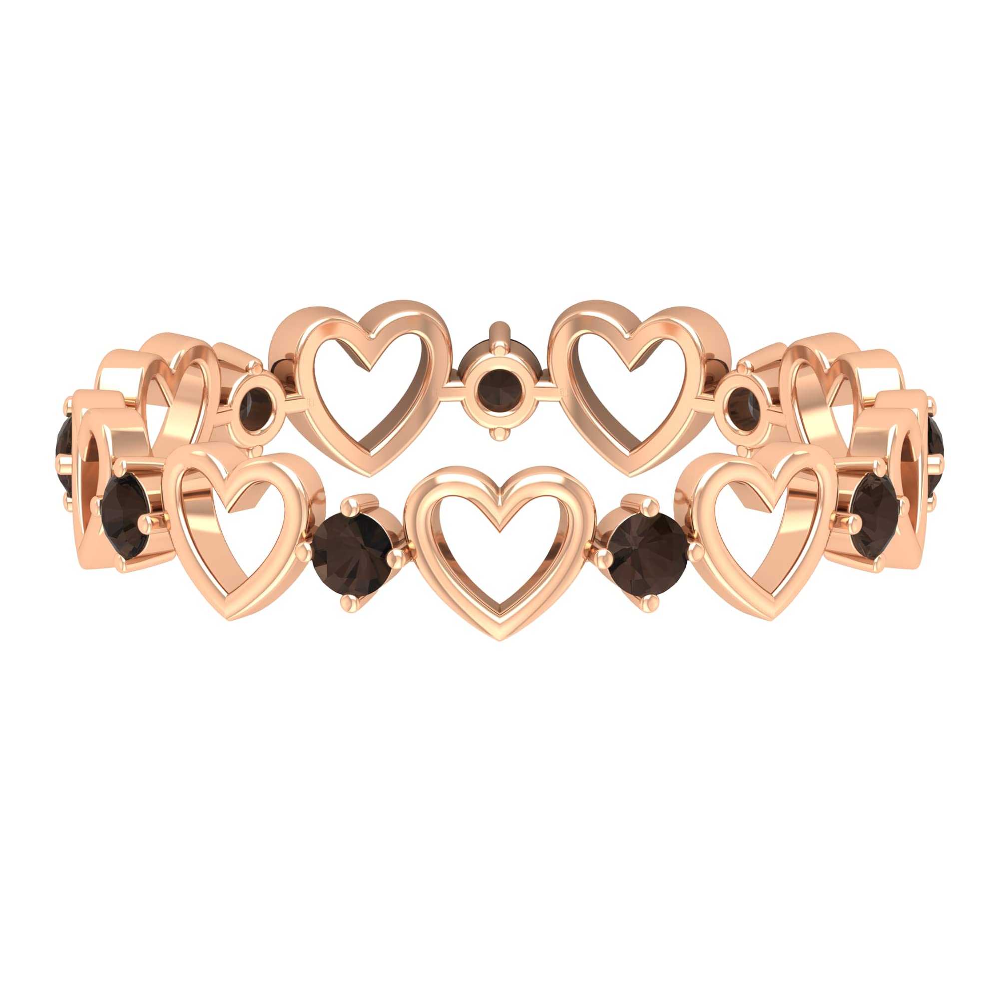 14K Solid Gold Smoky Quartz Band Ring for Women - Elegant Smoky Quartz & Gold Open Heart Promise Ring - Perfect for Anniversaries, Engagements & Special Occasions