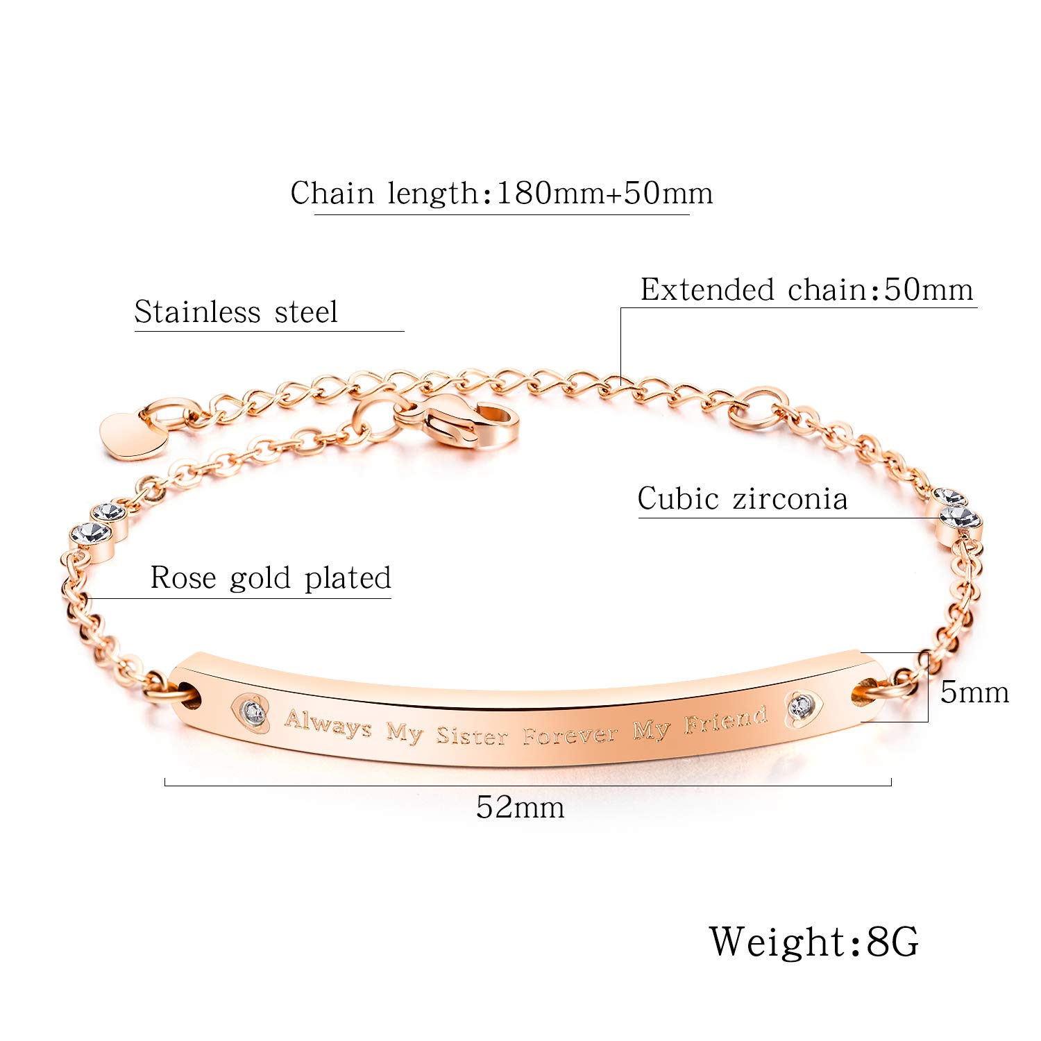ALEXTINA Sister Bracelet - Engraved 'Always My Sister Forever My Friend' - Friendship Jewelry Gift for Sisters