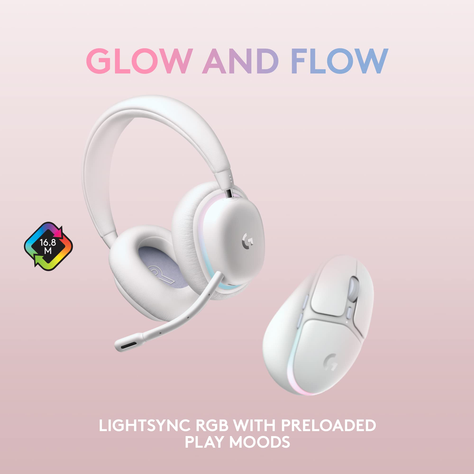 Logitech G735 Wireless Gaming Headset & G705 Mouse Combo - Customizable RGB Lighting, Lightspeed Wireless, Bluetooth - Compatible with PC, Mac, Laptop (White Mist) - Perfect for Esports, Streaming & Home Office Setup