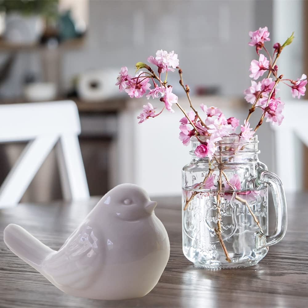 Ceramic Birds Figurines - Handcrafted Porcelain Bird Statue for Home & Garden Decor, Mini Animal Ornaments for Living Room, Bedroom, Office & Wedding Decorations (White) | Perfect for Table Centerpieces, Shelf Displays & Gift Giving